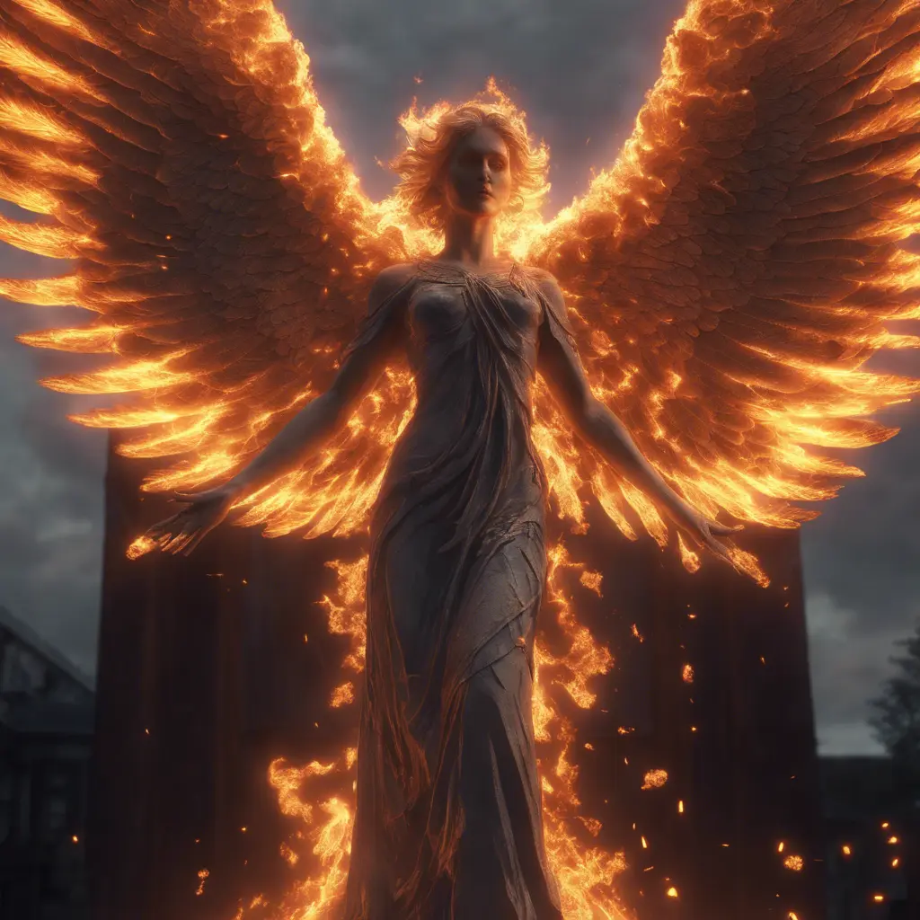 Angel with wings made of Fire, 8k, Stunning, Volumetric Lighting by Greg Rutkowski