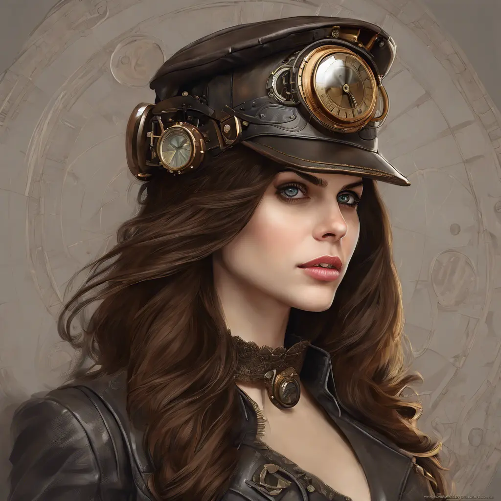 Steampunk portrait of Alexandra Daddario, Highly Detailed, Intricate, Artstation, Beautiful, Digital Painting, Sharp Focus, Concept Art, Elegant