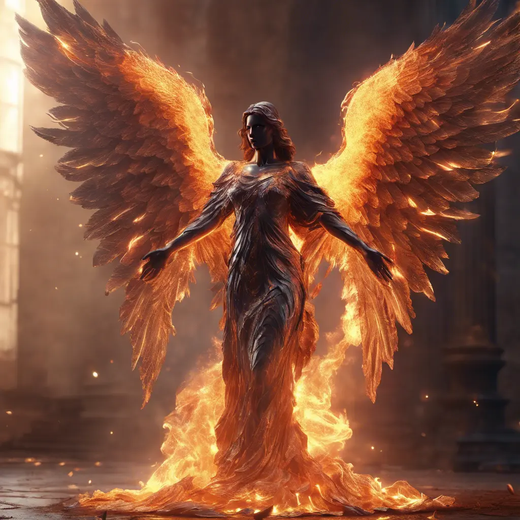 Angel with wings made of Fire, 8k, Stunning, Volumetric Lighting, Concept Art by Stefan Kostic