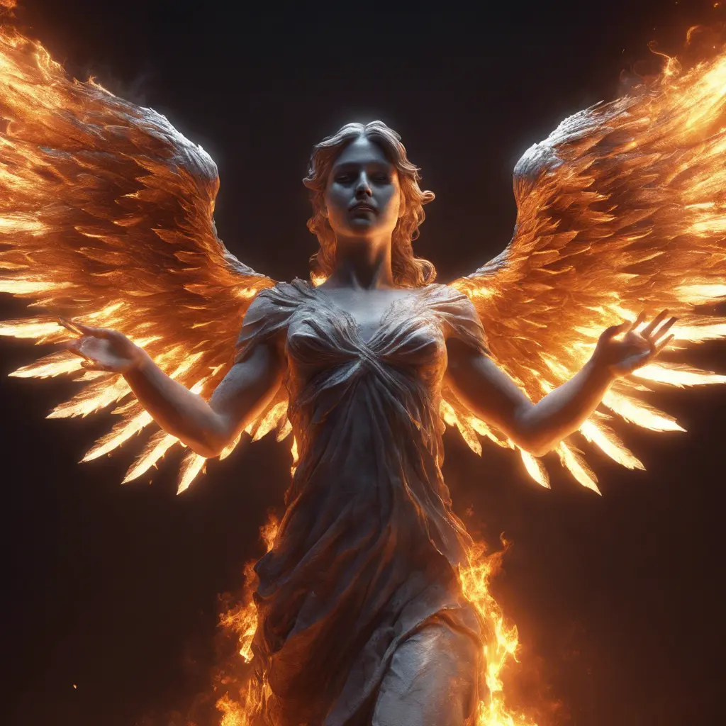 Angel with wings made of Fire, 8k, Stunning, Volumetric Lighting by Greg Rutkowski