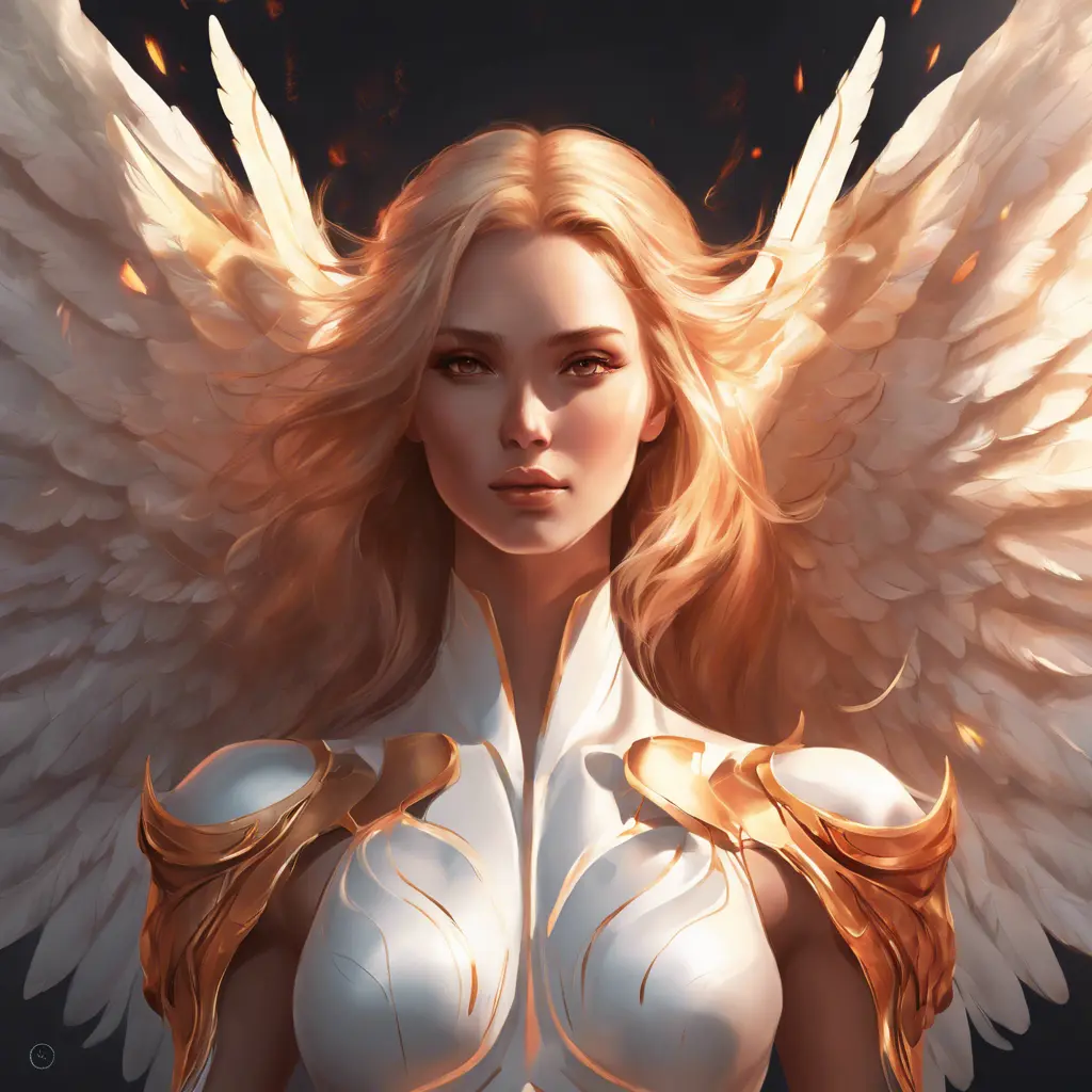 An Angel with Wings of Fire, 8k, Trending on Artstation, Symmetrical Face, Digital Illustration, Concept Art by Stanley Artgerm Lau