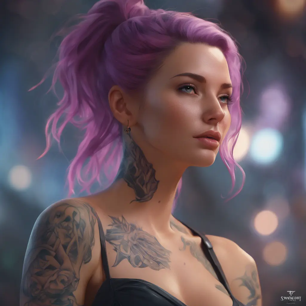 Matte portrait of Seraphine with tattoos, 8k, Highly Detailed, Alluring, Artstation, Bokeh effect, Sharp Focus, Volumetric Lighting, Concept Art by Stanley Artgerm Lau, Greg Rutkowski