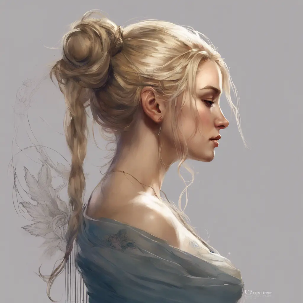 Seraphine, Profile, Character study, Renaissance, medieval, bun, 4k resolution, Masterpiece, Ultra Detailed, Blonde Hair by Charlie Bowater, Carne Griffiths, John William Waterhouse