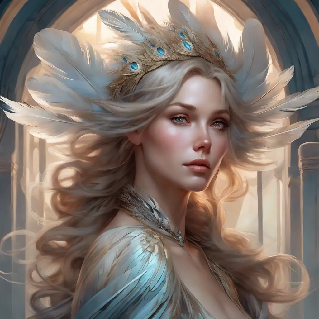 Alluring matte portrait of a beautiful Seraphine wearing feathers, 8k, Highly Detailed, Intricate, Half Body, Realistic, Sharp Focus, Volumetric Lighting, Fantasy, Elegant by Stanley Artgerm Lau, Alphonse Mucha, WLOP