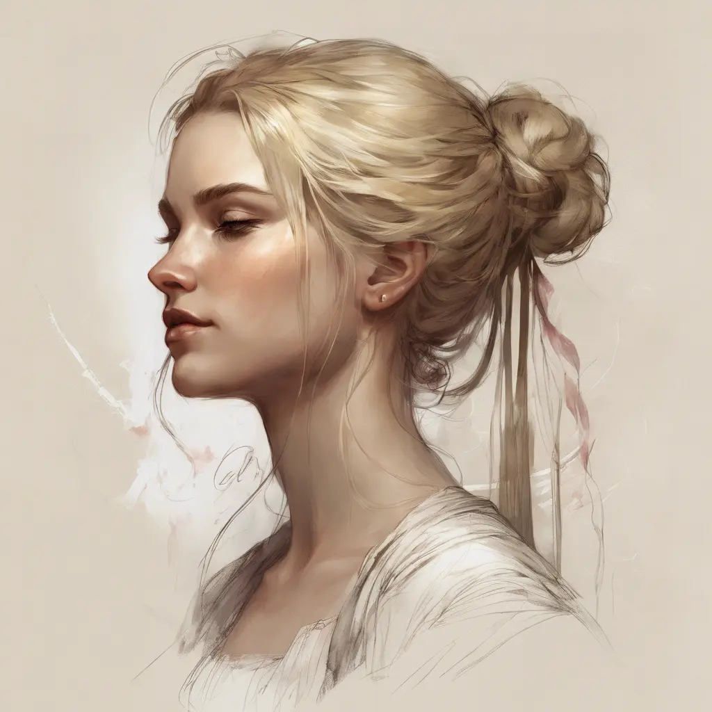 Seraphine, Profile, Character study, Renaissance, medieval, bun, 4k resolution, Masterpiece, Ultra Detailed, Blonde Hair by Charlie Bowater, Carne Griffiths, John William Waterhouse