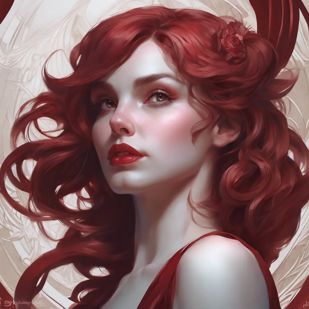 Matte portrait of the beautiful Quinn in dark red, 8k, Highly Detailed, Intricate, Realistic, Sharp Focus, Volumetric Lighting, Fantasy, Elegant by Stanley Artgerm Lau, Alphonse Mucha, WLOP, Stefan Kostic