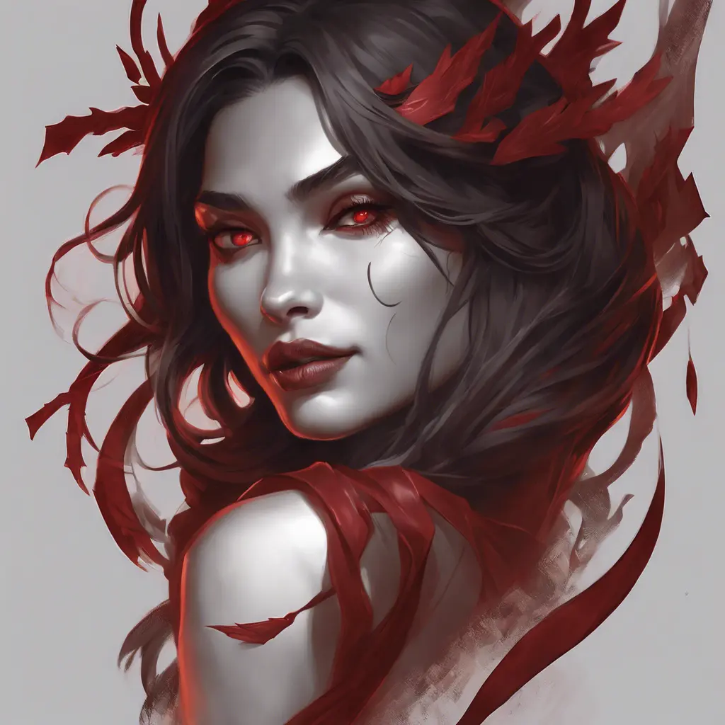 Matte portrait of the beautiful Nidalee in dark red, 8k, Highly Detailed, Intricate, Realistic, Sharp Focus, Volumetric Lighting, Fantasy, Elegant by Stanley Artgerm Lau, Alphonse Mucha, WLOP, Stefan Kostic