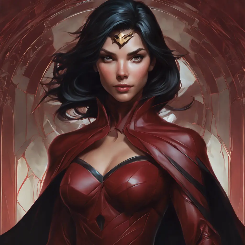 Matte portrait of the beautiful Cassandra Cain in dark red, 8k, Highly Detailed, Intricate, Realistic, Sharp Focus, Volumetric Lighting, Fantasy, Elegant by Stanley Artgerm Lau, Alphonse Mucha, WLOP, Stefan Kostic