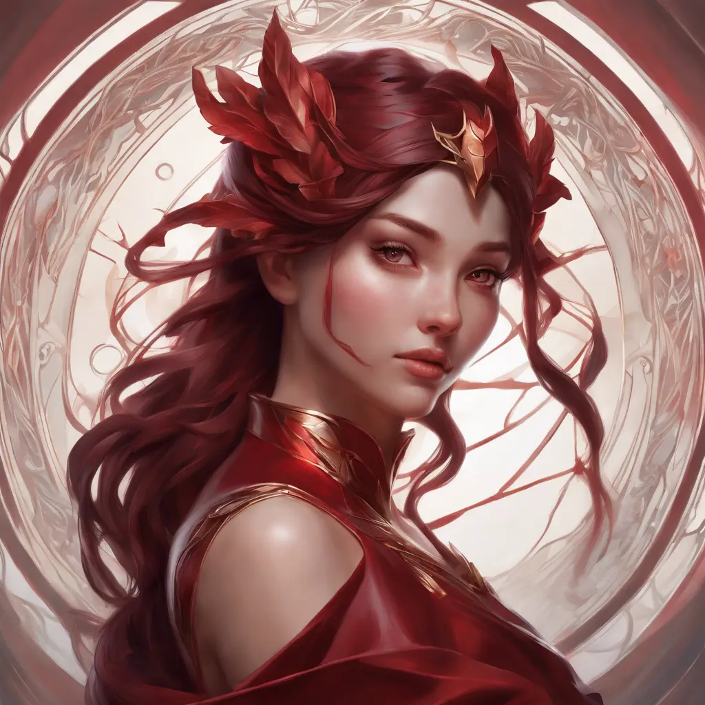Matte portrait of the beautiful Irelia in dark red, 8k, Highly Detailed, Intricate, Realistic, Sharp Focus, Volumetric Lighting, Fantasy, Elegant by Stanley Artgerm Lau, Alphonse Mucha, WLOP, Stefan Kostic