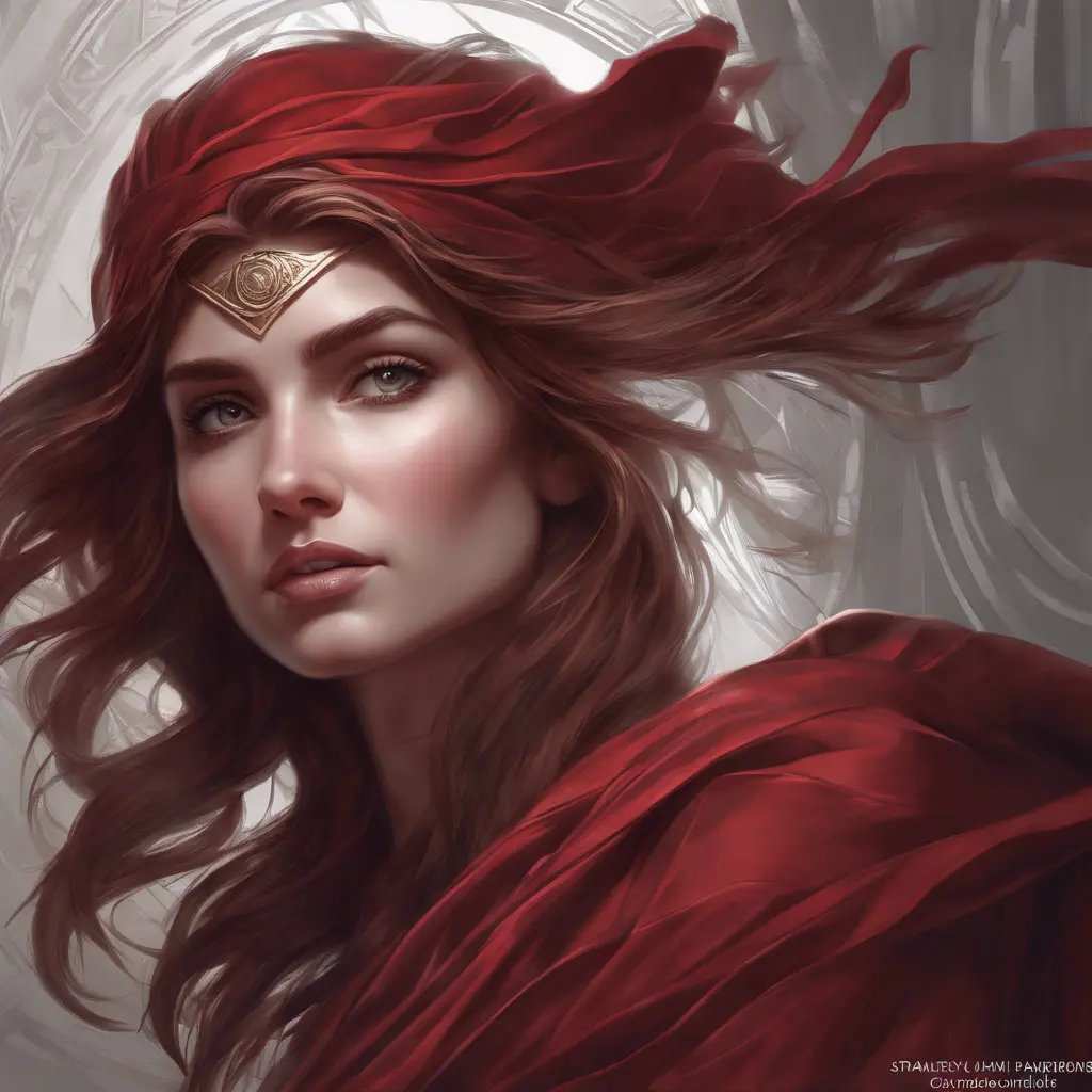 Matte portrait of the beautiful Kassandra in dark red, 8k, Highly Detailed, Intricate, Realistic, Sharp Focus, Volumetric Lighting, Fantasy, Elegant by Stanley Artgerm Lau, Alphonse Mucha, WLOP, Stefan Kostic