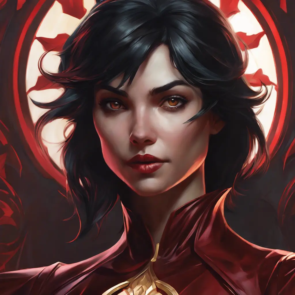 Matte portrait of the beautiful Cassandra Cain in dark red, 8k, Highly Detailed, Intricate, Realistic, Sharp Focus, Volumetric Lighting, Fantasy, Elegant by Stanley Artgerm Lau, Alphonse Mucha, WLOP, Stefan Kostic