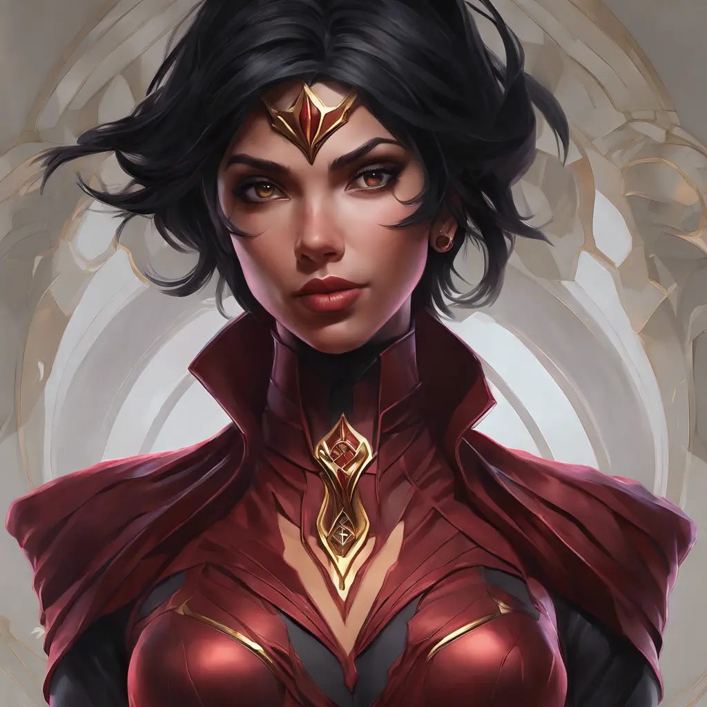 Matte portrait of the beautiful Cassandra Cain in dark red, 8k, Highly Detailed, Intricate, Realistic, Sharp Focus, Volumetric Lighting, Fantasy, Elegant by Stanley Artgerm Lau, Alphonse Mucha, WLOP, Stefan Kostic