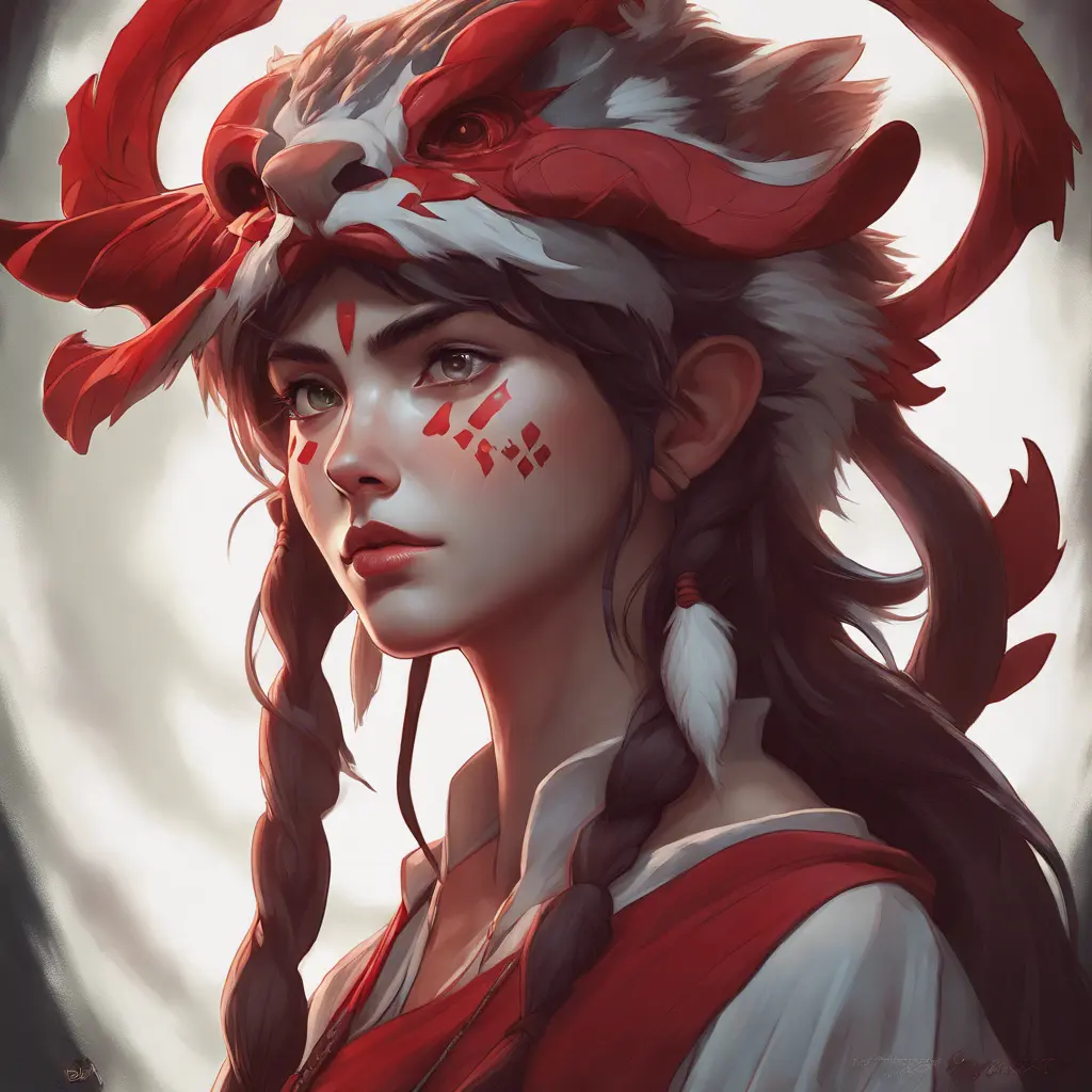 Matte portrait of the beautiful Princess Mononoke in dark red, 8k, Highly Detailed, Intricate, Realistic, Sharp Focus, Volumetric Lighting, Fantasy, Elegant by Stanley Artgerm Lau, Alphonse Mucha, WLOP, Stefan Kostic