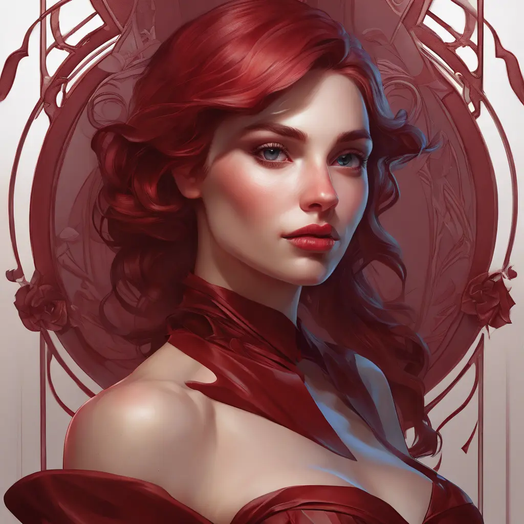 Matte portrait of the beautiful Quinn in dark red, 8k, Highly Detailed, Intricate, Realistic, Sharp Focus, Volumetric Lighting, Fantasy, Elegant by Stanley Artgerm Lau, Alphonse Mucha, WLOP, Stefan Kostic