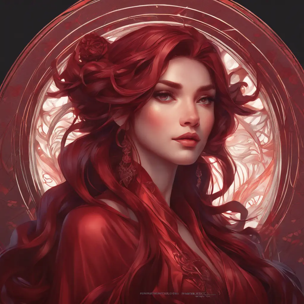 Matte portrait of the beautiful Sona in dark red, 8k, Highly Detailed, Intricate, Realistic, Sharp Focus, Volumetric Lighting, Fantasy, Elegant by Stanley Artgerm Lau, Alphonse Mucha, WLOP, Stefan Kostic