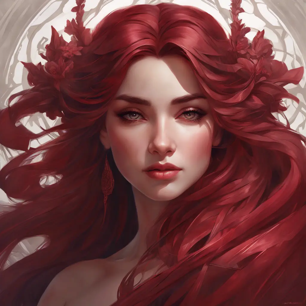 Matte portrait of the beautiful Sona in dark red, 8k, Highly Detailed, Intricate, Realistic, Sharp Focus, Volumetric Lighting, Fantasy, Elegant by Stanley Artgerm Lau, Alphonse Mucha, WLOP, Stefan Kostic