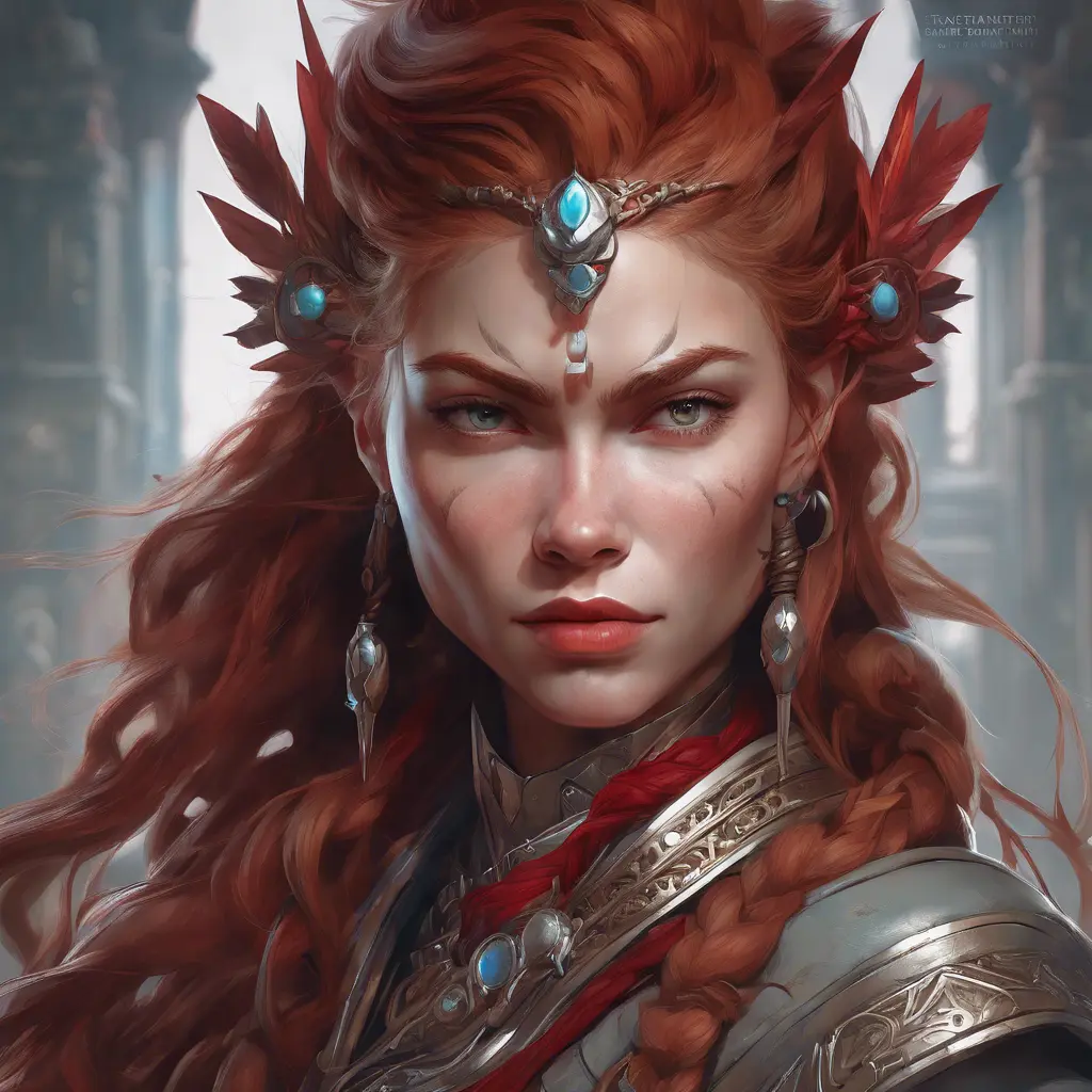 Alluring matte portrait of the beautiful Aloy in dark red, 8k, Highly Detailed, Intricate, Realistic, Sharp Focus, Volumetric Lighting, Fantasy, Elegant by Stanley Artgerm Lau, Alphonse Mucha, WLOP, Stefan Kostic
