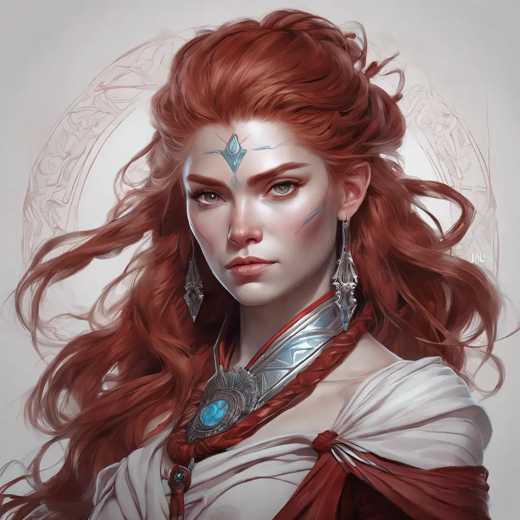 Alluring matte portrait of the beautiful Aloy in dark red, 8k, Highly Detailed, Intricate, Realistic, Sharp Focus, Volumetric Lighting, Fantasy, Elegant by Stanley Artgerm Lau, Alphonse Mucha, WLOP, Stefan Kostic