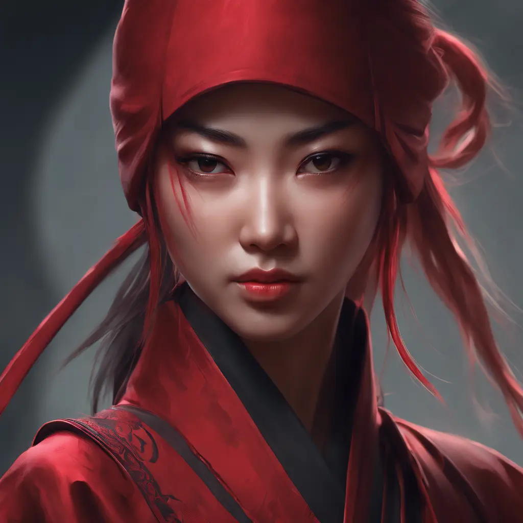 Matte portrait of a beautiful Kunoichi Ninja in dark red, 8k, Highly Detailed, Intricate, Realistic, Sharp Focus, Volumetric Lighting, Fantasy, Elegant by Stanley Artgerm Lau, Alphonse Mucha, WLOP, Stefan Kostic