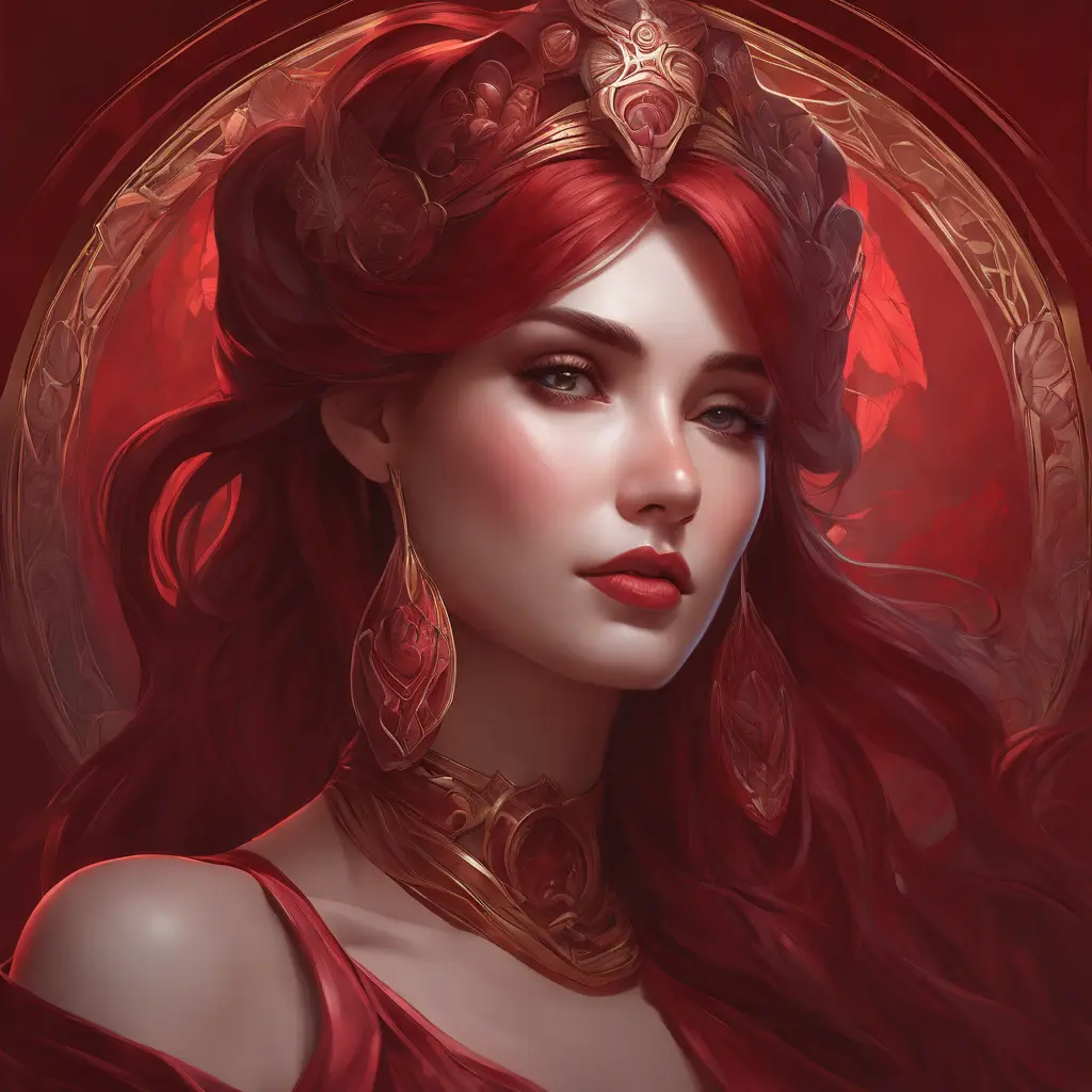 Matte portrait of the beautiful Sona in dark red, 8k, Highly Detailed, Intricate, Realistic, Sharp Focus, Volumetric Lighting, Fantasy, Elegant by Stanley Artgerm Lau, Alphonse Mucha, WLOP, Stefan Kostic
