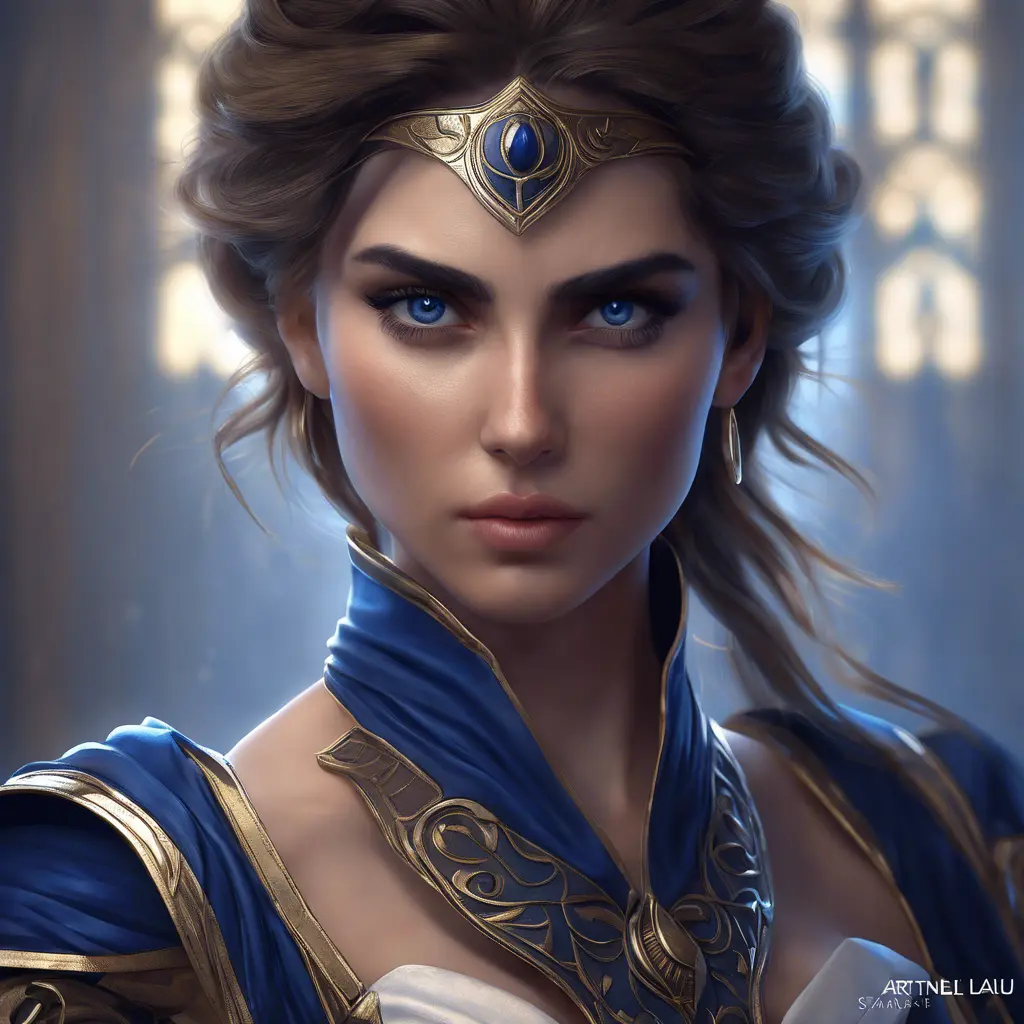 Alluring matte portrait of the beautiful Kassandra in dark blue, 8k, Highly Detailed, Intricate, Realistic, Sharp Focus, Volumetric Lighting, Fantasy, Elegant by Stanley Artgerm Lau, WLOP