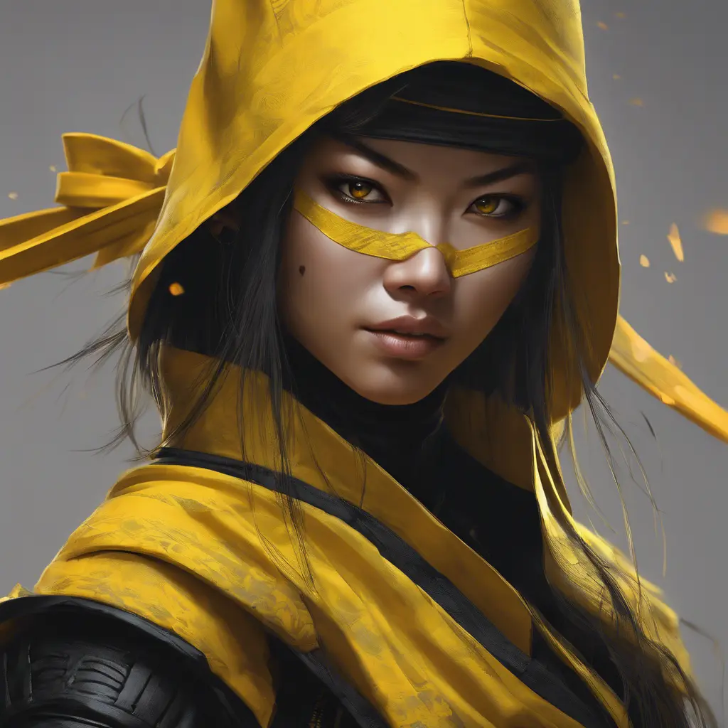 Matte portrait of a beautiful Kunoichi Ninja in black and yellow, 8k, Highly Detailed, Intricate, Realistic, Sharp Focus, Volumetric Lighting, Fantasy, Elegant by Stanley Artgerm Lau, WLOP, Stefan Kostic