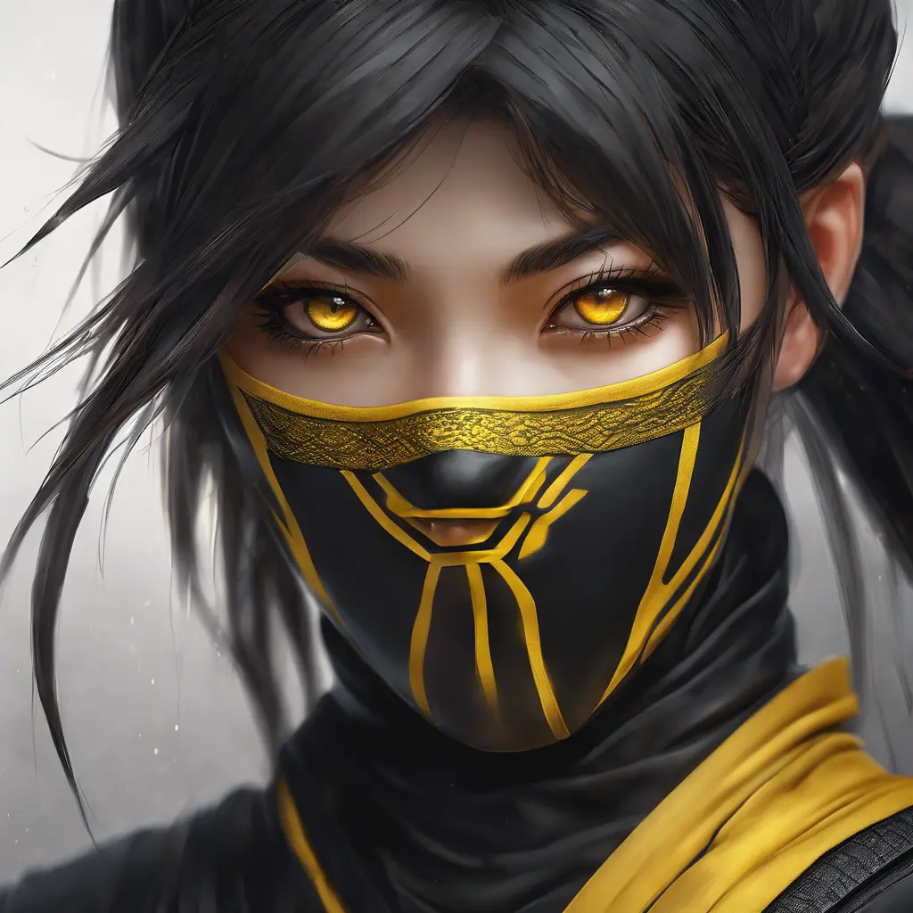 Matte portrait of a beautiful Kunoichi Ninja in black and yellow, 8k, Highly Detailed, Intricate, Realistic, Sharp Focus, Volumetric Lighting, Fantasy, Elegant by Stanley Artgerm Lau, WLOP, Stefan Kostic