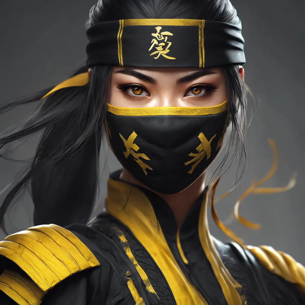 Matte portrait of a beautiful Kunoichi Ninja in black and yellow, 8k, Highly Detailed, Intricate, Realistic, Sharp Focus, Volumetric Lighting, Fantasy, Elegant by Stanley Artgerm Lau, WLOP, Stefan Kostic