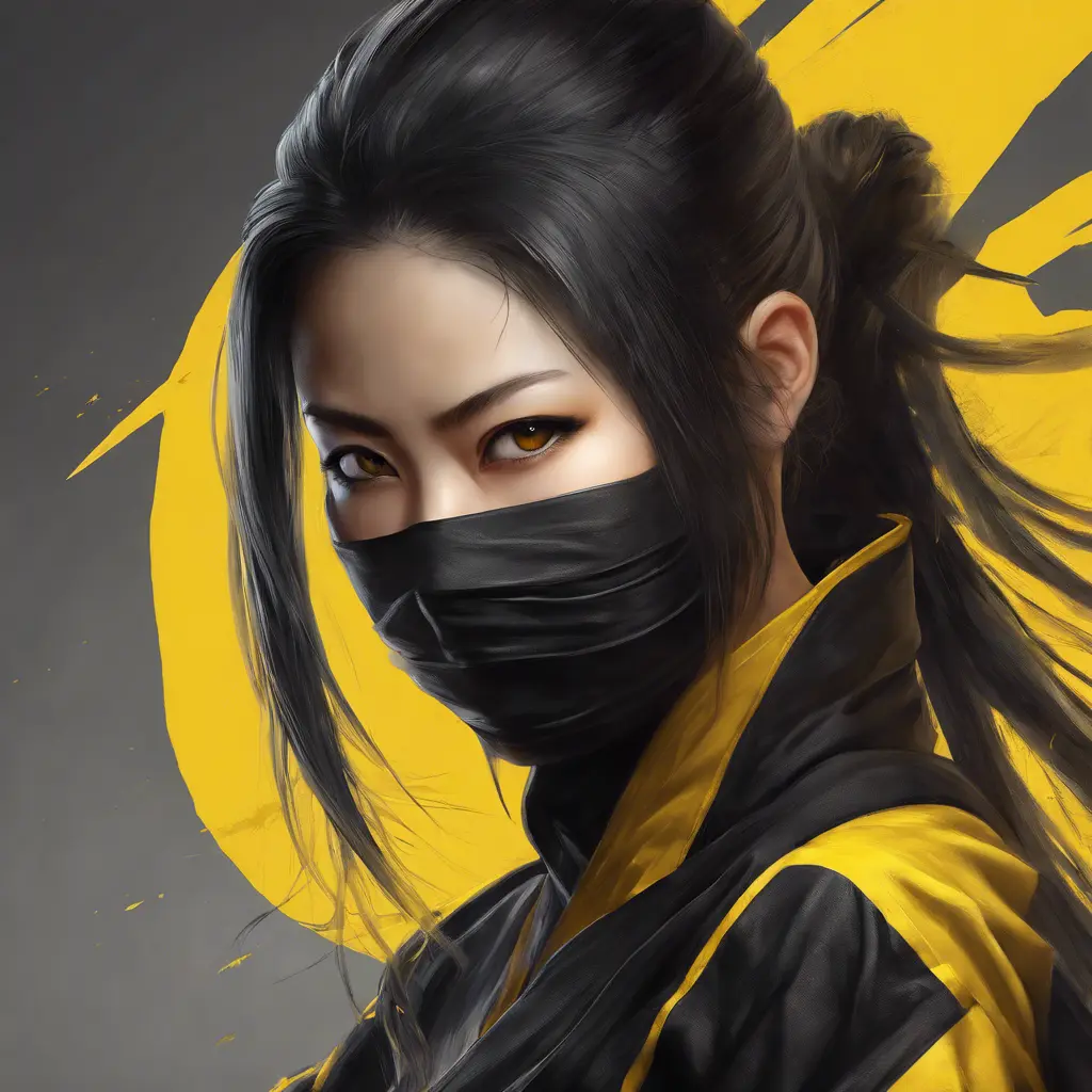 Matte portrait of a beautiful Kunoichi Ninja in black and yellow, 8k, Highly Detailed, Intricate, Realistic, Sharp Focus, Volumetric Lighting, Fantasy, Elegant by Stanley Artgerm Lau, WLOP, Stefan Kostic