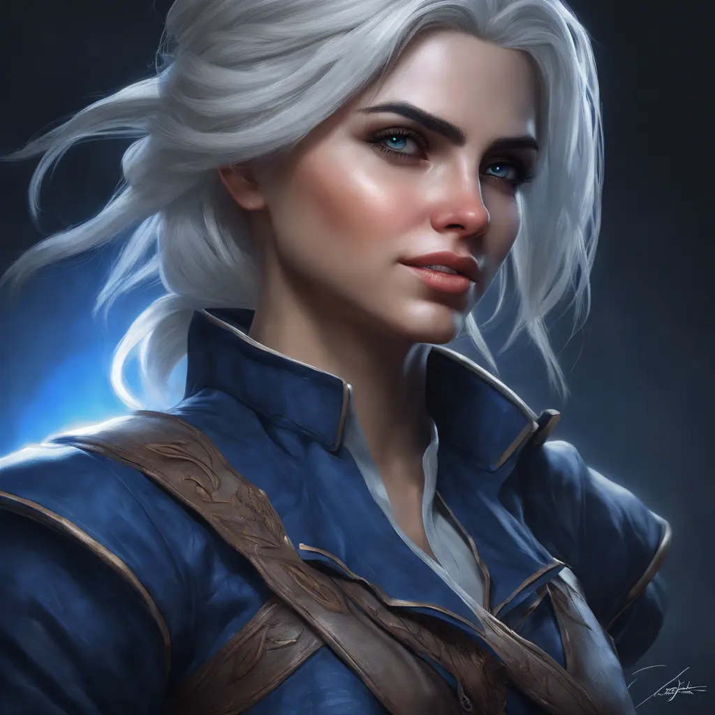 Alluring matte portrait of the beautiful Ciri in dark blue, 8k, Highly Detailed, Intricate, Realistic, Sharp Focus, Volumetric Lighting, Fantasy, Elegant by Stanley Artgerm Lau, WLOP