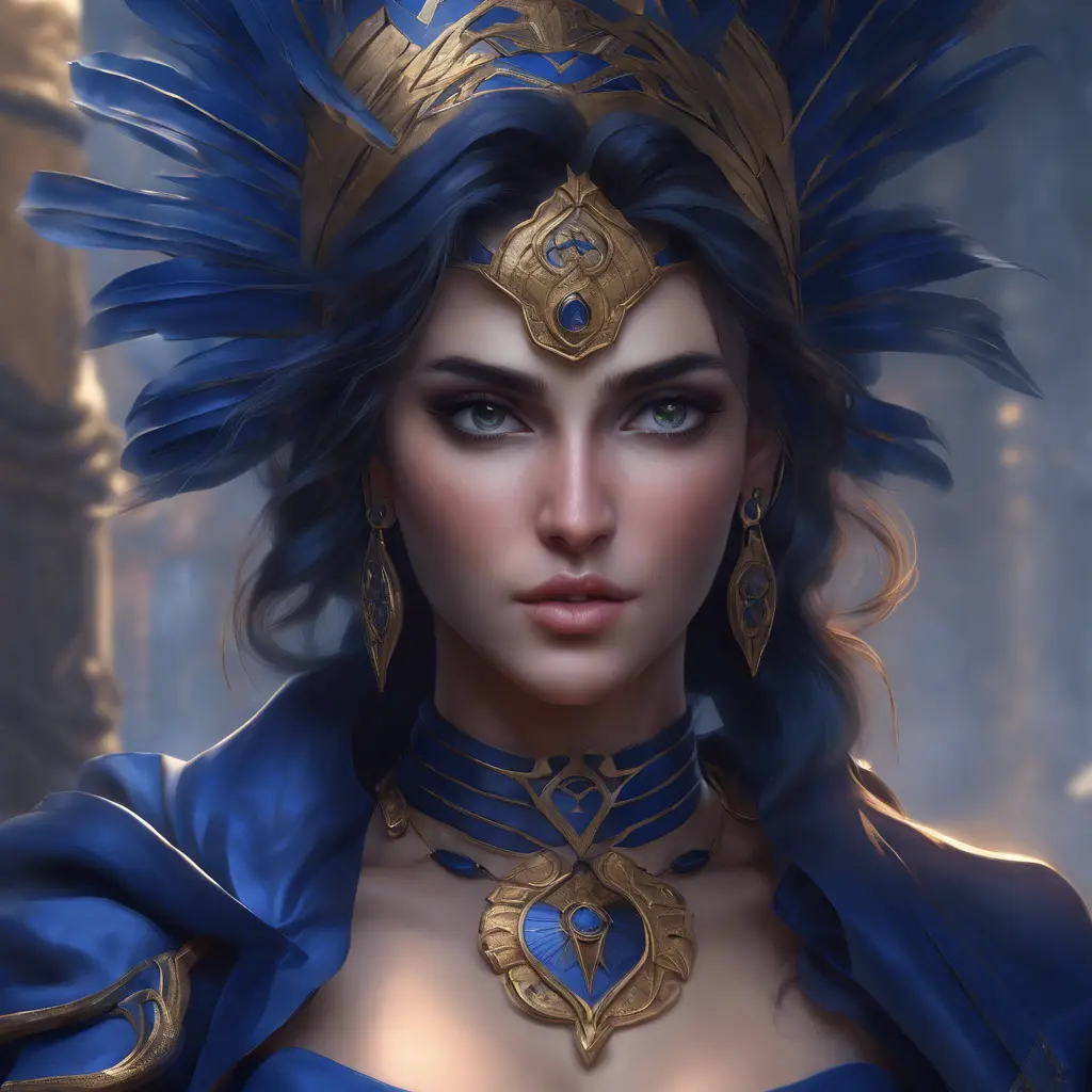 Alluring matte portrait of the beautiful Kassandra in dark blue, 8k, Highly Detailed, Intricate, Realistic, Sharp Focus, Volumetric Lighting, Fantasy, Elegant by Stanley Artgerm Lau, WLOP