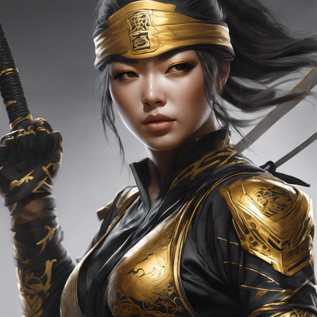 Matte portrait of a beautiful Kunoichi Ninja in black and gold, 8k, Highly Detailed, Intricate, Realistic, Sharp Focus, Volumetric Lighting, Fantasy, Elegant by Stanley Artgerm Lau, WLOP, Stefan Kostic