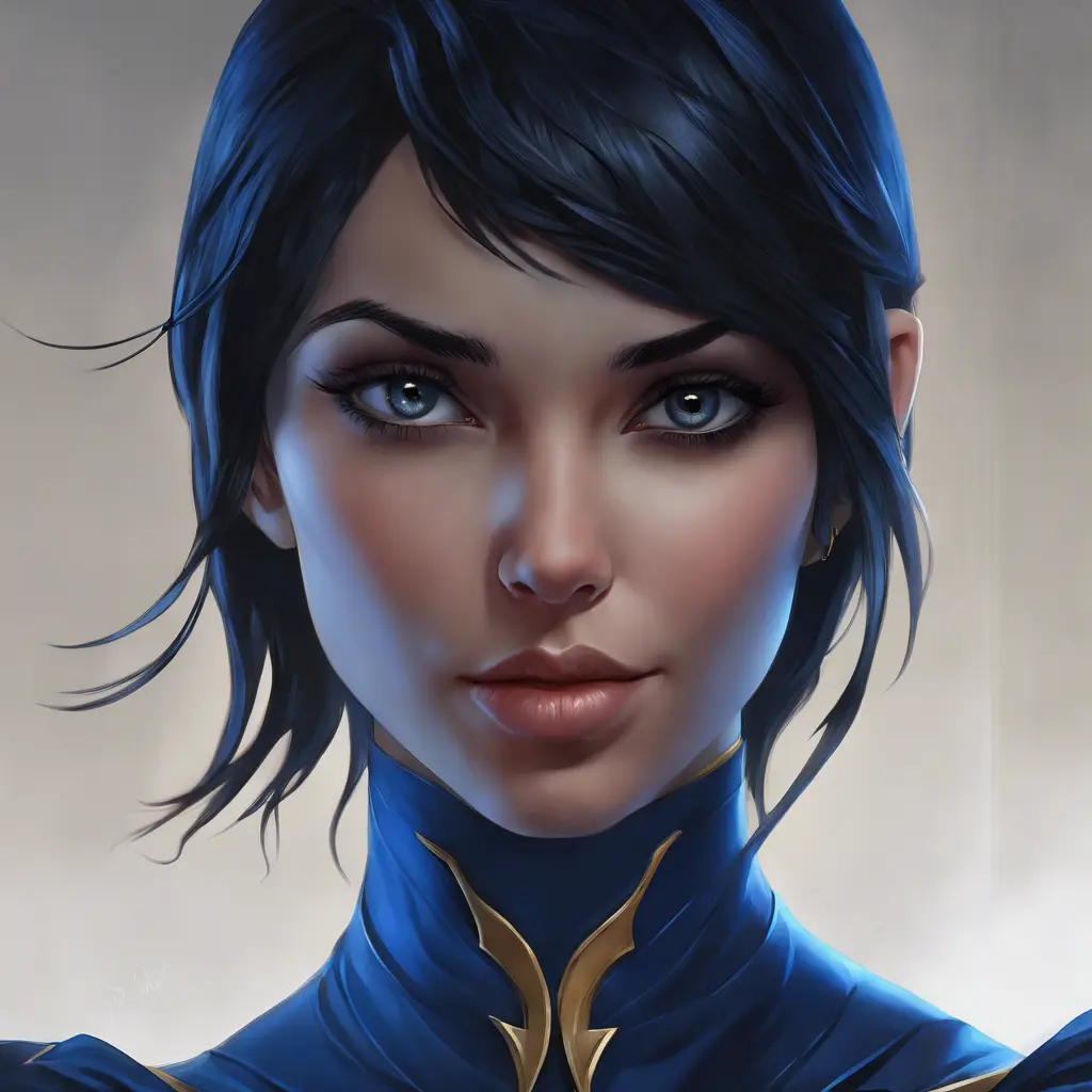 Matte portrait of the beautiful Cassandra Cain in dark blue, 8k, Highly Detailed, Intricate, Realistic, Sharp Focus, Volumetric Lighting, Fantasy, Elegant by Stanley Artgerm Lau, WLOP, Stefan Kostic