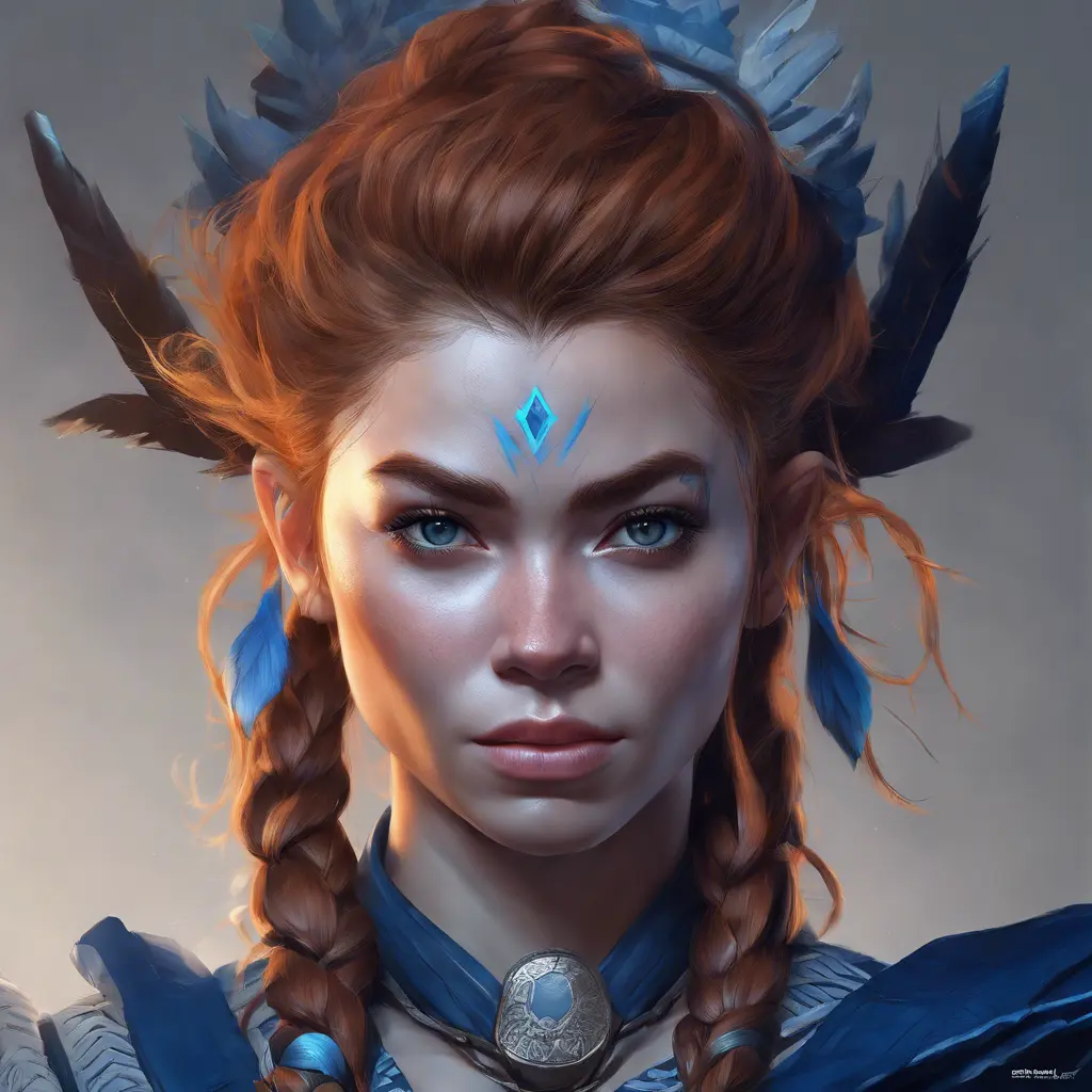 Matte portrait of the beautiful Aloy in dark blue, 8k, Highly Detailed, Intricate, Realistic, Sharp Focus, Volumetric Lighting, Fantasy, Elegant by Stanley Artgerm Lau, WLOP, Stefan Kostic