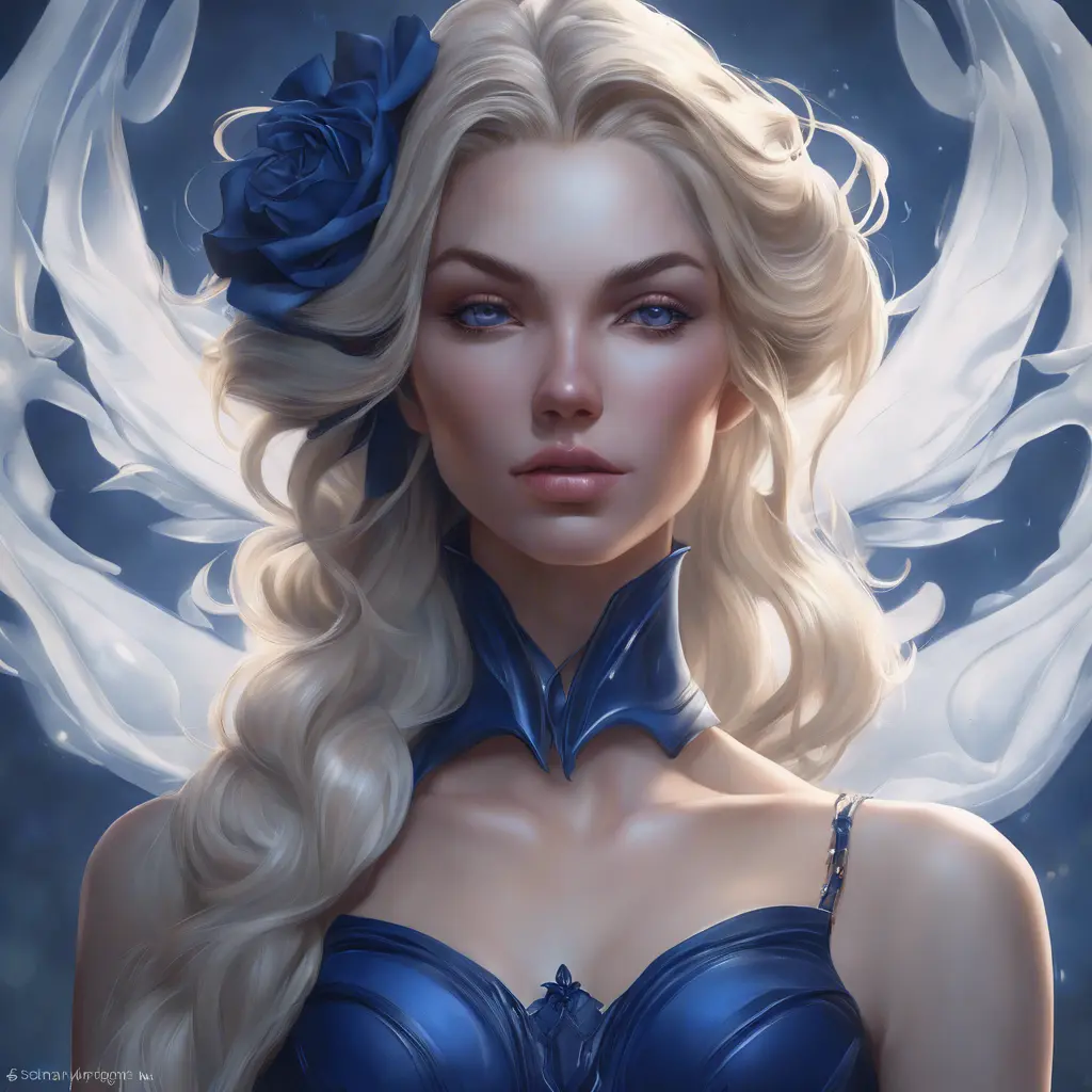 Matte portrait of the beautiful Seraphine in dark blue, 8k, Highly Detailed, Intricate, Realistic, Sharp Focus, Volumetric Lighting, Fantasy, Elegant by Stanley Artgerm Lau, WLOP, Stefan Kostic