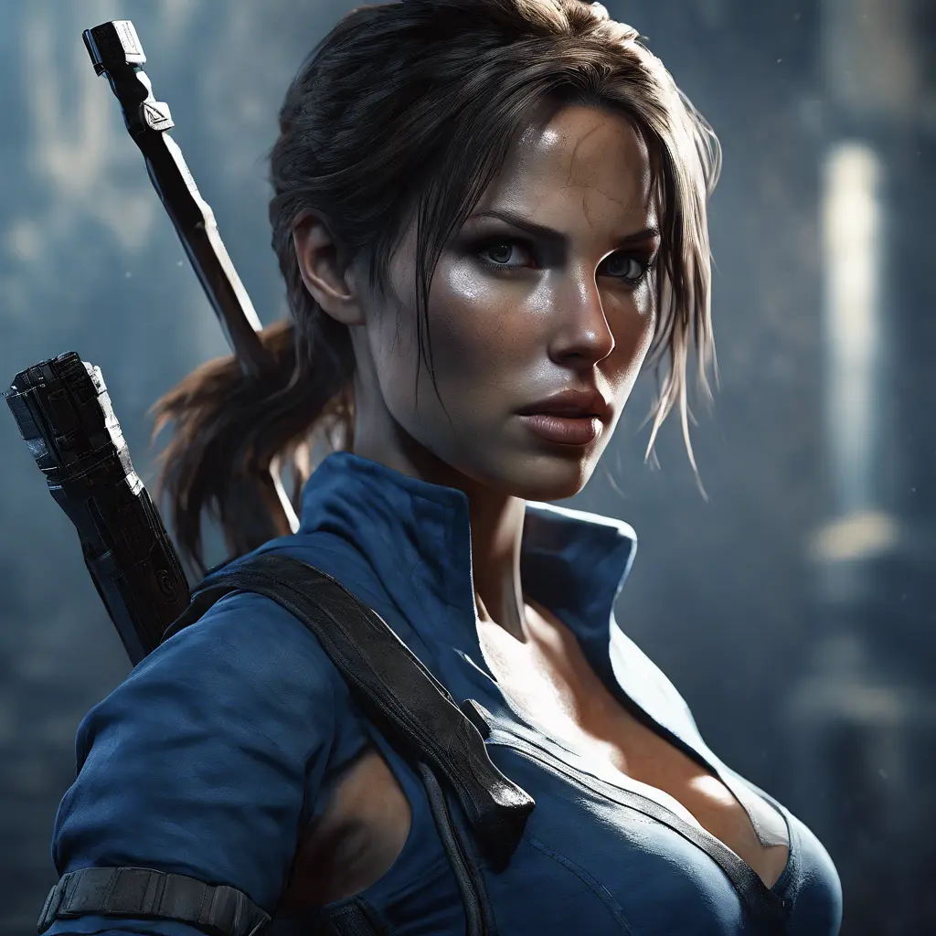 Matte portrait of the beautiful Lara Croft in dark blue, 8k, Highly Detailed, Intricate, Realistic, Sharp Focus, Volumetric Lighting, Fantasy, Elegant by Stanley Artgerm Lau, WLOP, Stefan Kostic