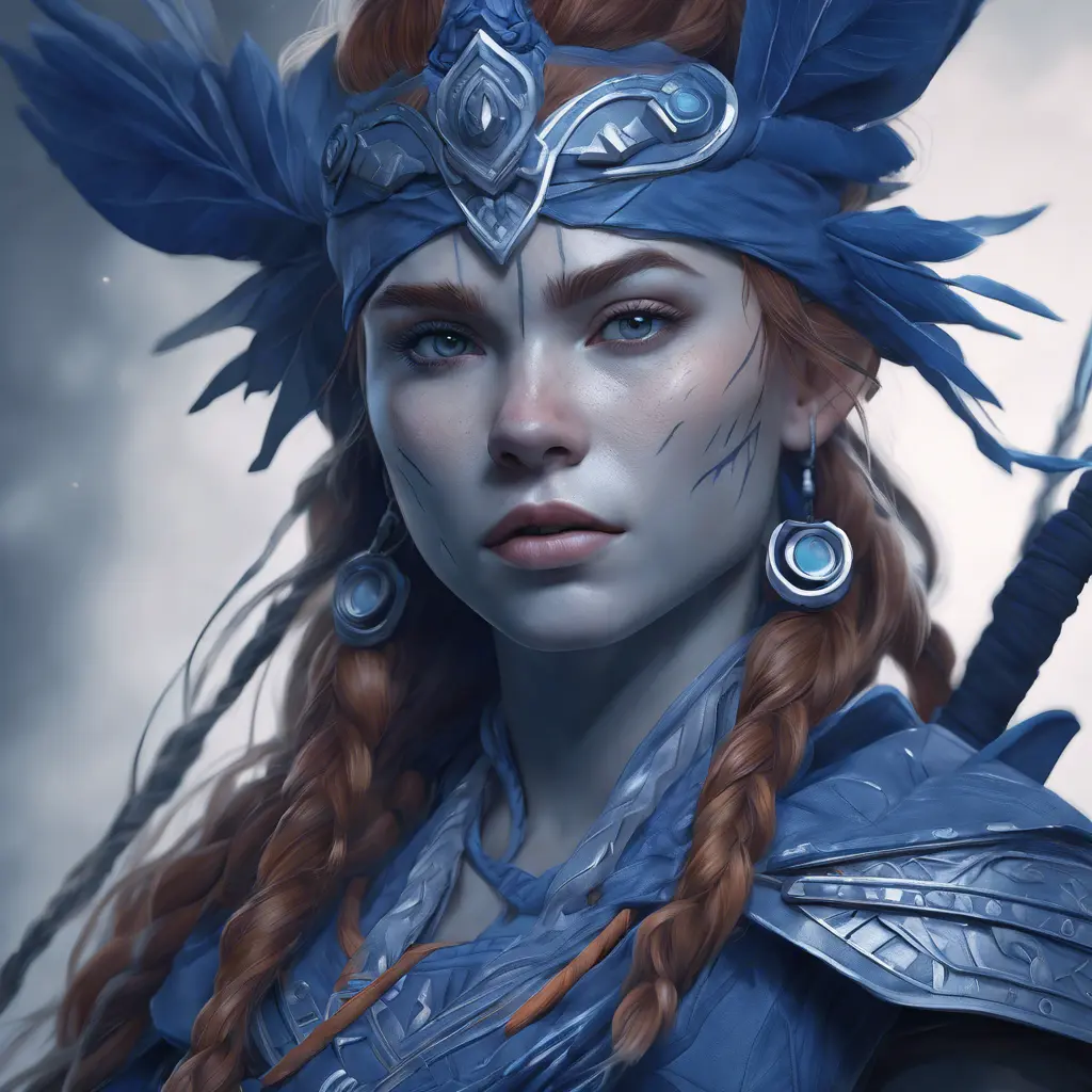 Matte portrait of the beautiful Aloy in dark blue, 8k, Highly Detailed, Intricate, Realistic, Sharp Focus, Volumetric Lighting, Fantasy, Elegant by Stanley Artgerm Lau, WLOP, Stefan Kostic