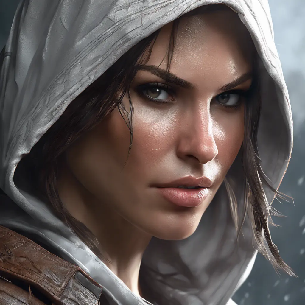 Matte portrait of a beautiful Lara Croft in Assassin's Creed style, 8k, Highly Detailed, Intricate, Realistic, Sharp Focus, Volumetric Lighting, Fantasy, Elegant by Stanley Artgerm Lau, WLOP, Stefan Kostic