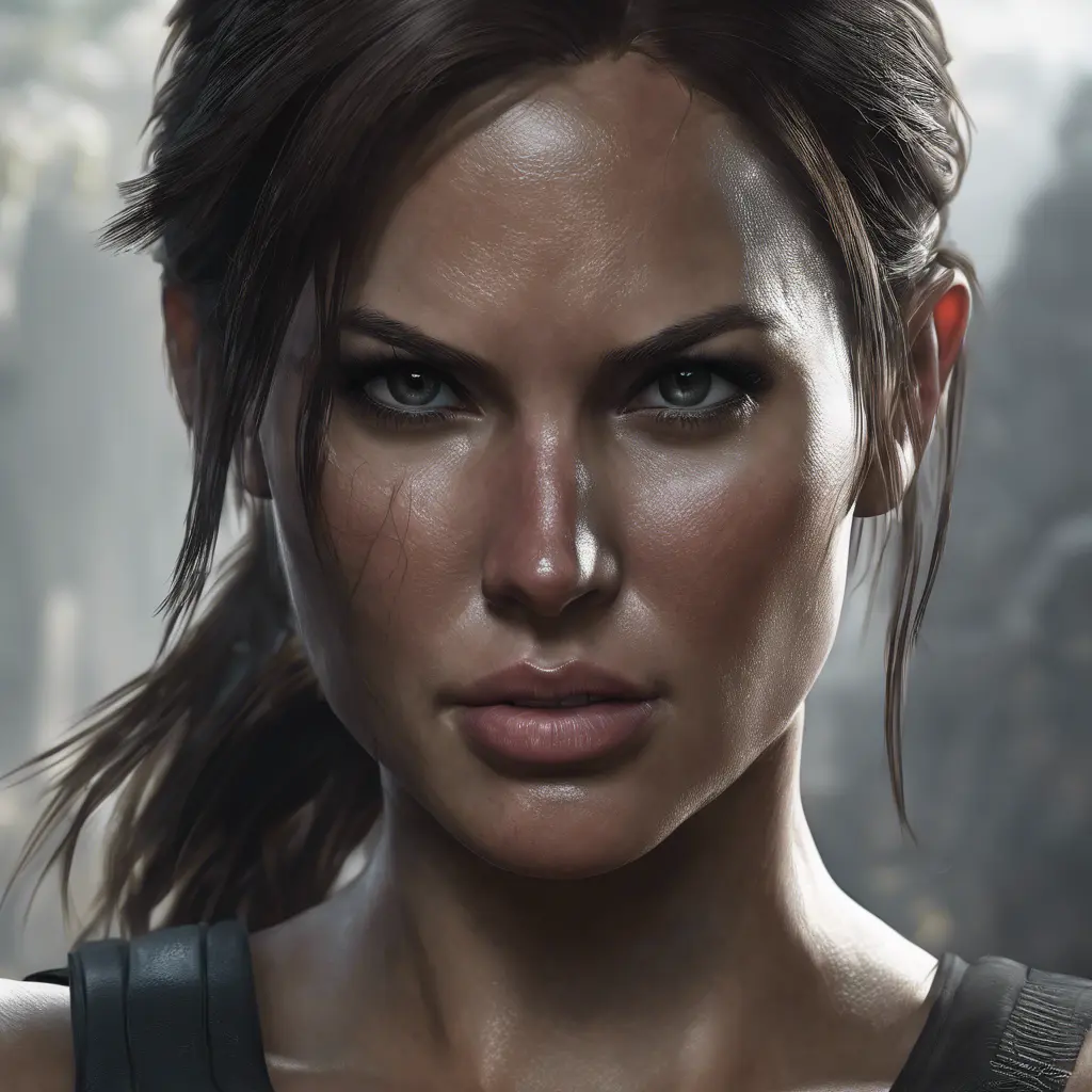 Matte portrait of the beautiful Lara Croft in black, 8k, Highly Detailed, Intricate, Realistic, Sharp Focus, Volumetric Lighting, Fantasy, Elegant by Stanley Artgerm Lau, WLOP, Stefan Kostic