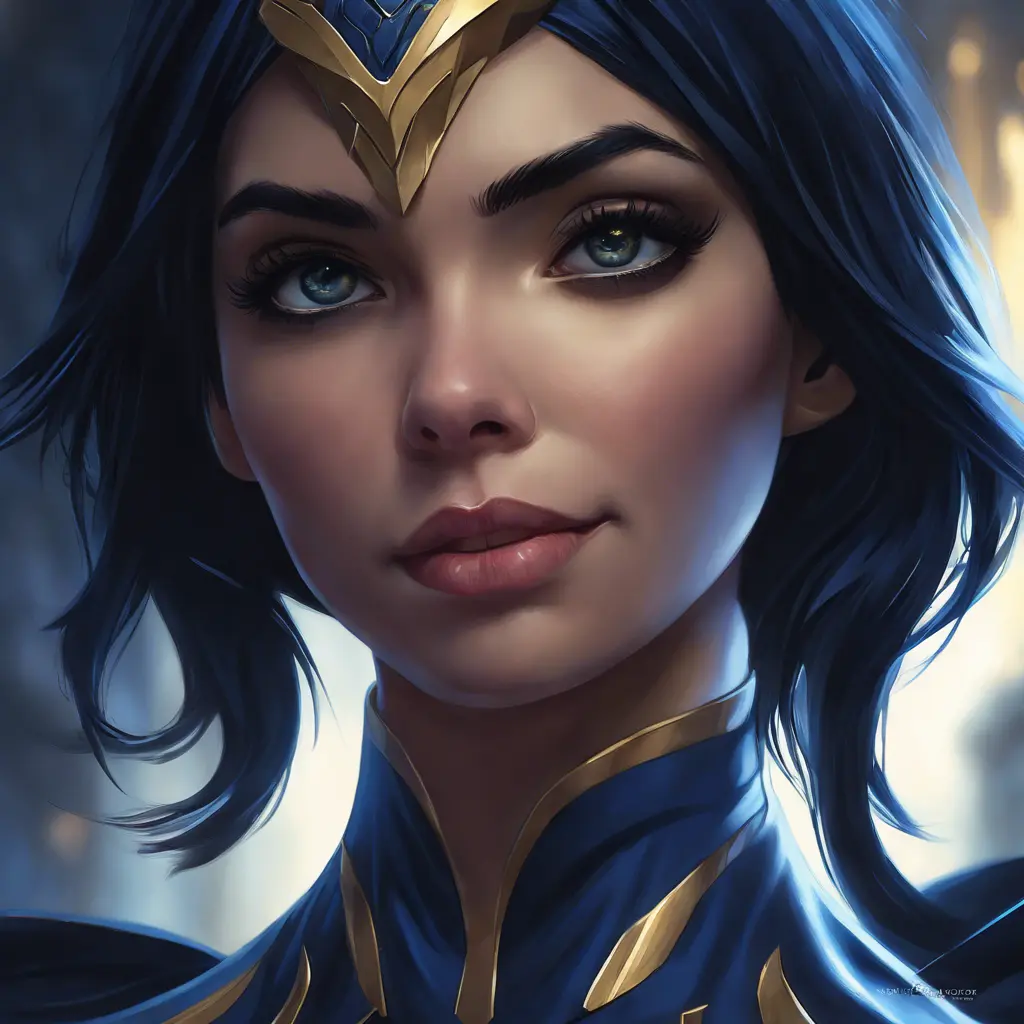 Matte portrait of the beautiful Cassandra Cain in dark blue, 8k, Highly Detailed, Intricate, Realistic, Sharp Focus, Volumetric Lighting, Fantasy, Elegant by Stanley Artgerm Lau, WLOP, Stefan Kostic