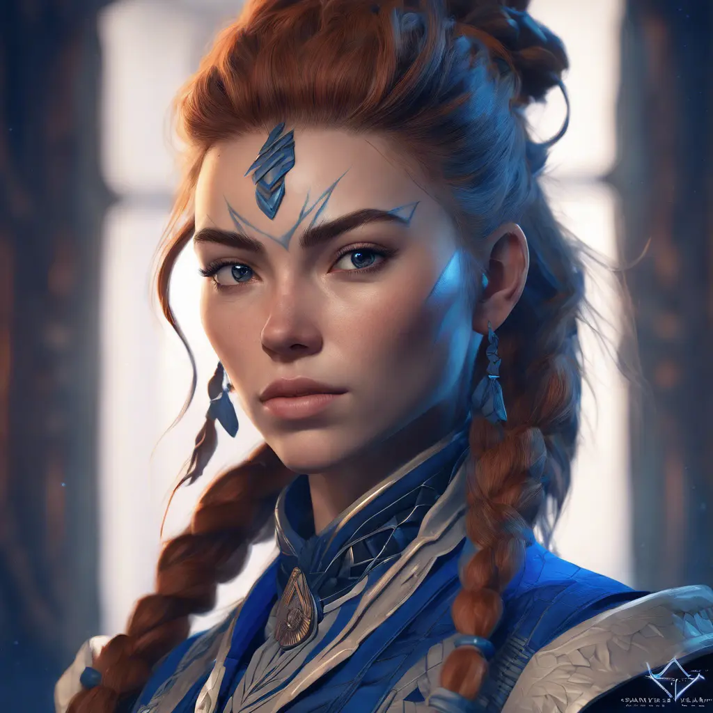 Matte portrait of the beautiful Aloy in dark blue, 8k, Highly Detailed, Intricate, Realistic, Sharp Focus, Volumetric Lighting, Fantasy, Elegant by Stanley Artgerm Lau, WLOP, Stefan Kostic