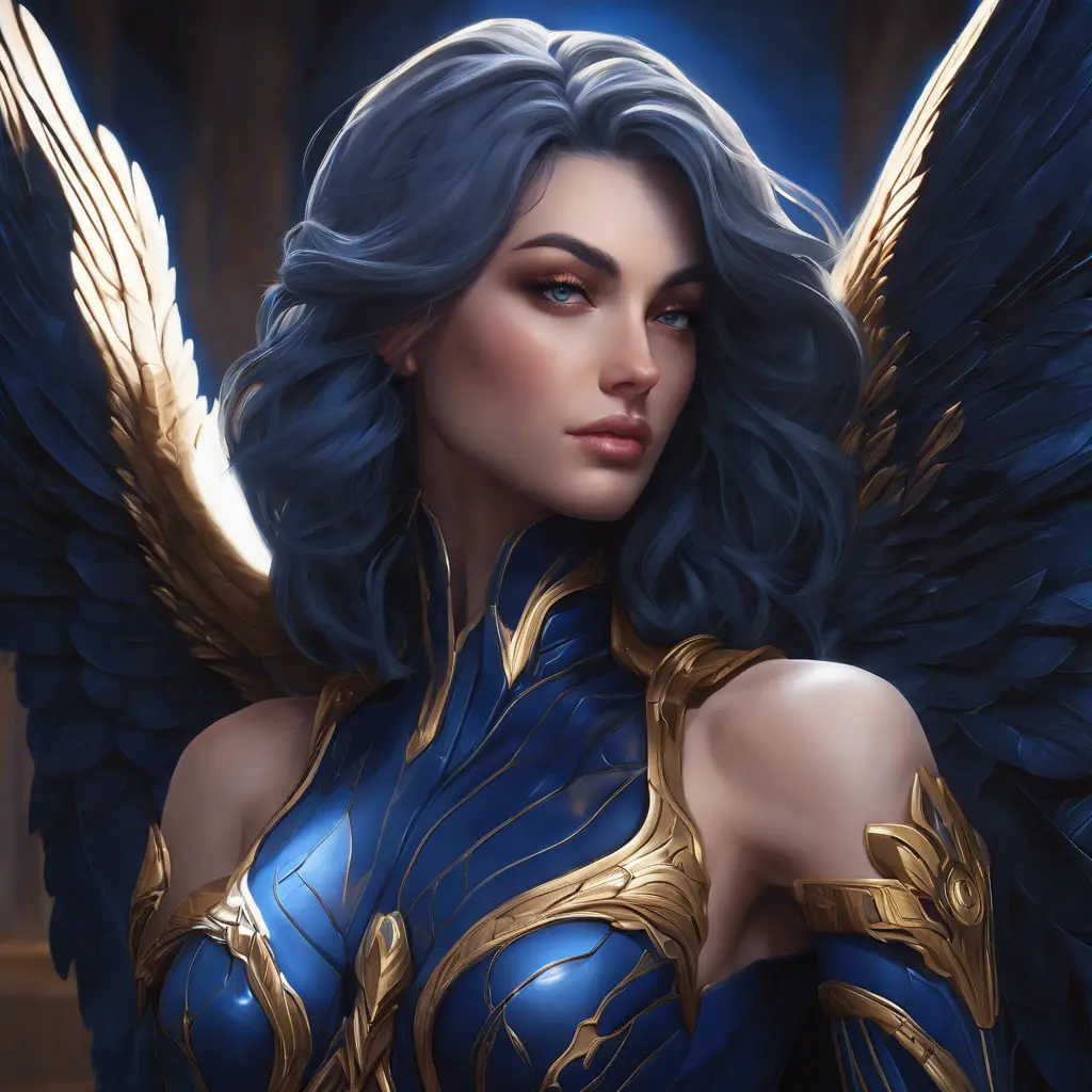 Matte portrait of the beautiful Kayle in dark blue, 8k, Highly Detailed, Intricate, Realistic, Sharp Focus, Volumetric Lighting, Fantasy, Elegant by Stanley Artgerm Lau, WLOP, Stefan Kostic