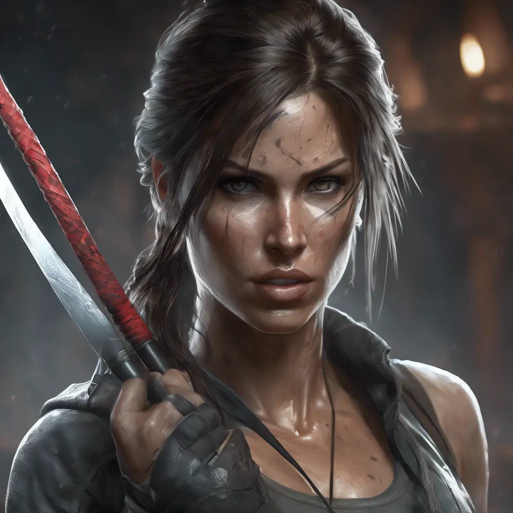 Matte portrait of the beautiful Lara Croft as a ninja, 8k, Highly Detailed, Intricate, Realistic, Sharp Focus, Volumetric Lighting, Fantasy, Elegant by Stanley Artgerm Lau, WLOP, Stefan Kostic