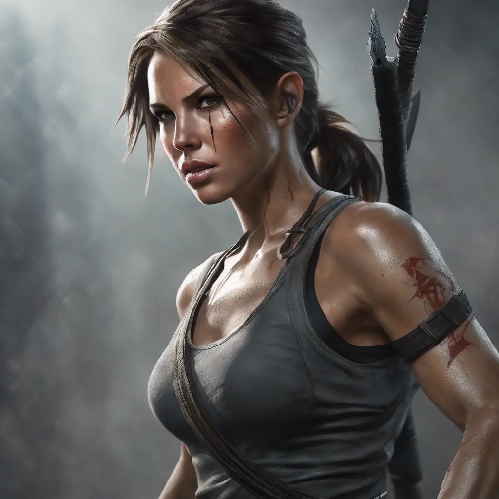 Matte portrait of the beautiful Lara Croft as a ninja, 8k, Highly Detailed, Intricate, Realistic, Sharp Focus, Volumetric Lighting, Fantasy, Elegant by Stanley Artgerm Lau, WLOP, Stefan Kostic