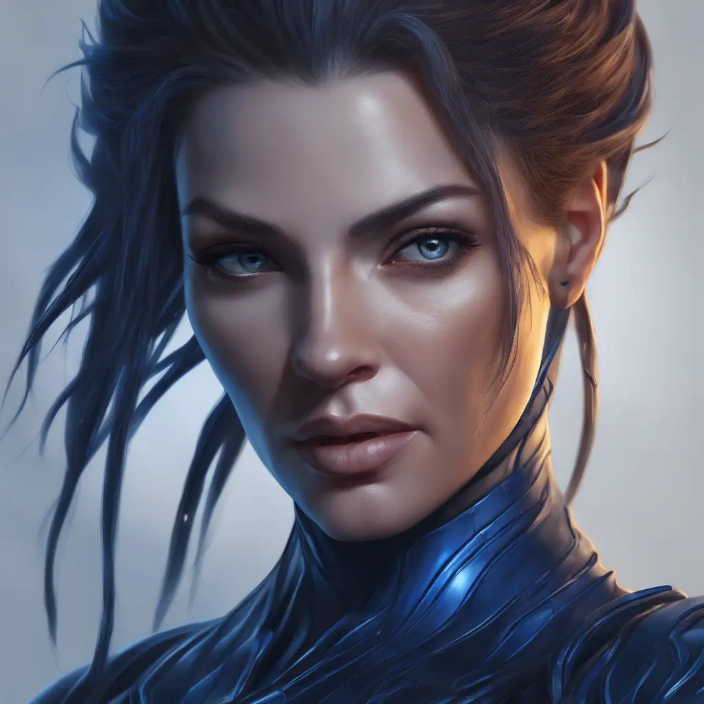 Matte portrait of the beautiful Sarah Kerrigan in dark blue, 8k, Highly Detailed, Intricate, Realistic, Sharp Focus, Volumetric Lighting, Fantasy, Elegant by Stanley Artgerm Lau, WLOP, Stefan Kostic