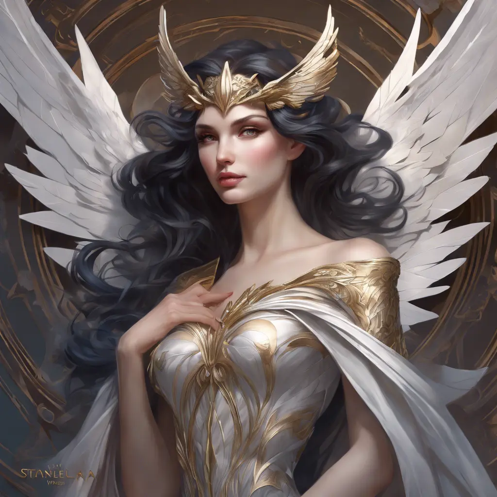 Alluring matte portrait of a beautiful Morgana with wings, 8k, Highly Detailed, Intricate, Half Body, Realistic, Sharp Focus, Volumetric Lighting, Fantasy, Elegant by Stanley Artgerm Lau, Alphonse Mucha, WLOP