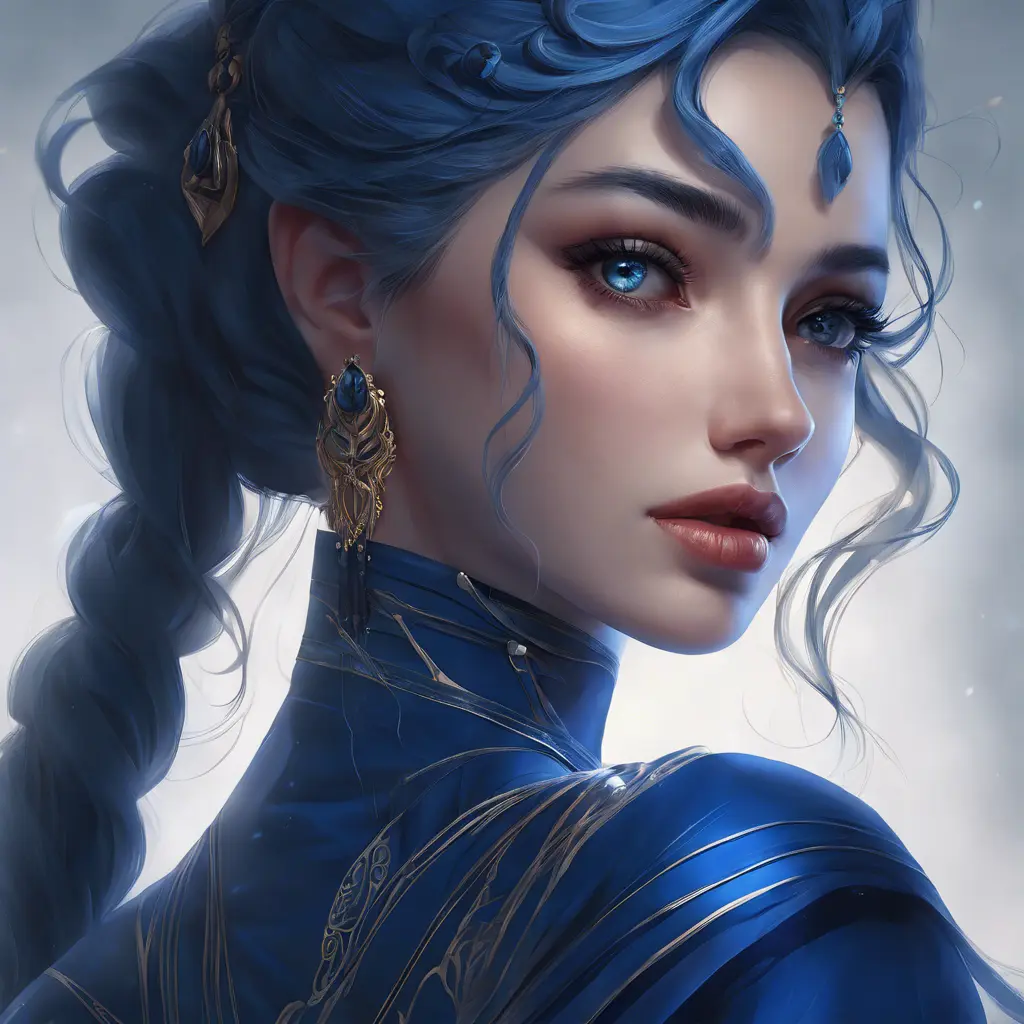 Matte portrait of the beautiful Sona in dark blue, 8k, Highly Detailed, Intricate, Realistic, Sharp Focus, Volumetric Lighting, Fantasy, Elegant by Stanley Artgerm Lau, WLOP, Stefan Kostic