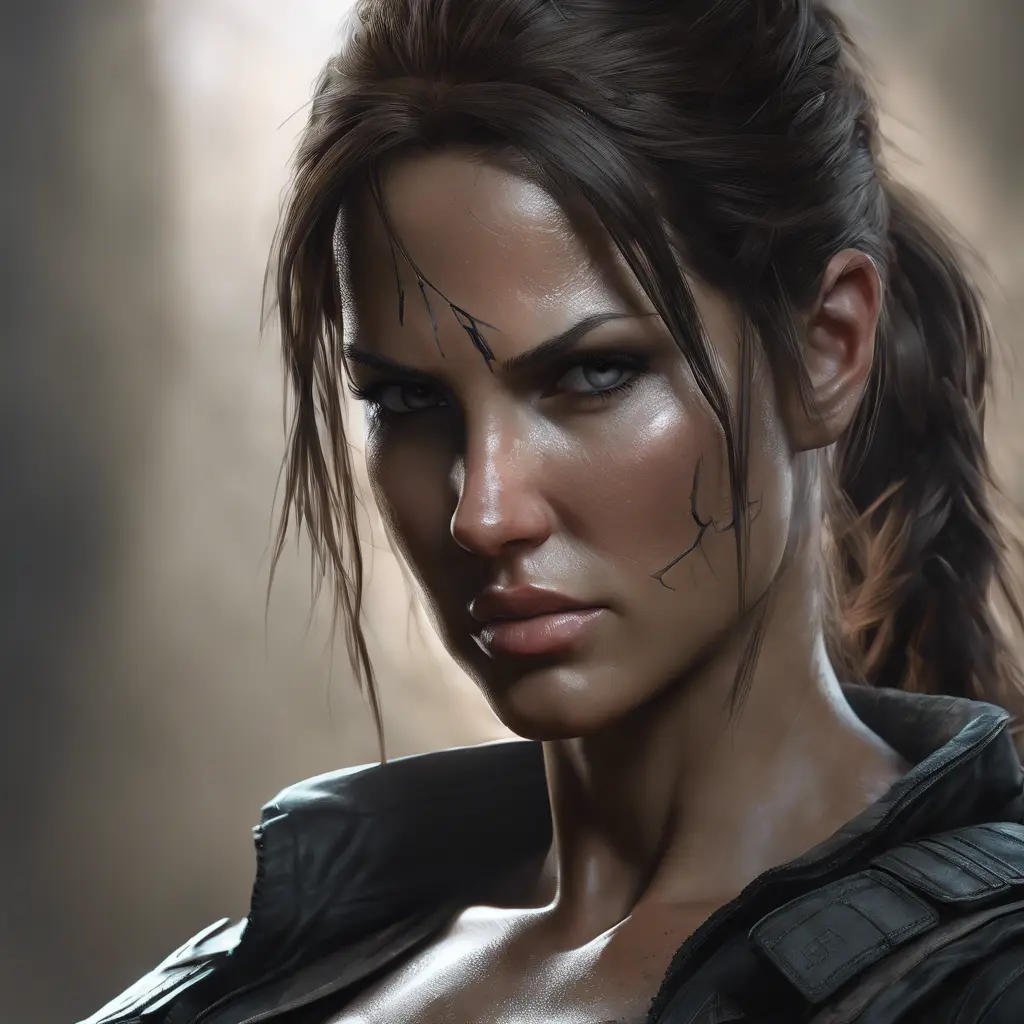 Matte portrait of the beautiful Lara Croft in black, 8k, Highly Detailed, Intricate, Realistic, Sharp Focus, Volumetric Lighting, Fantasy, Elegant by Stanley Artgerm Lau, WLOP, Stefan Kostic