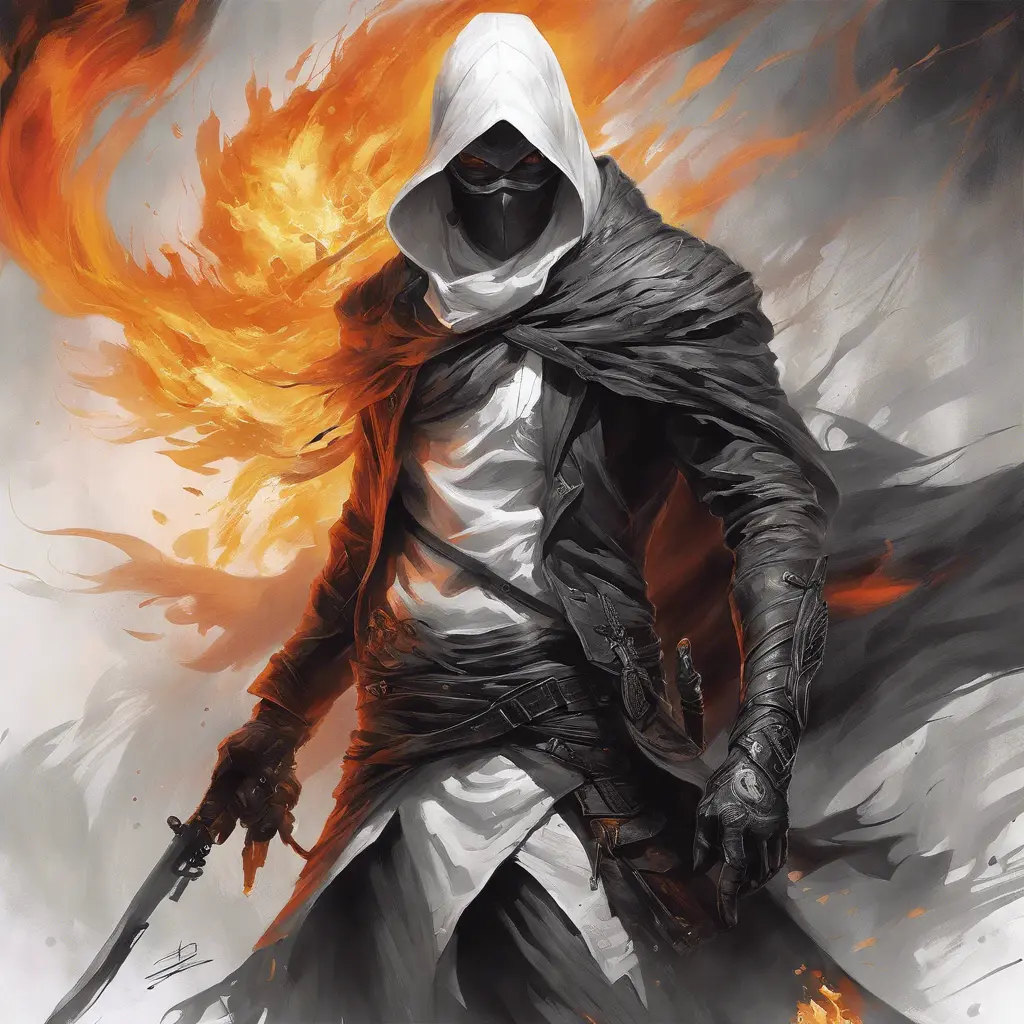 White Assassin emerging from a firey fog of battle, ink splash, Highly Detailed, Vibrant Colors, Ink Art, Fantasy, Dark by Stanley Artgerm Lau