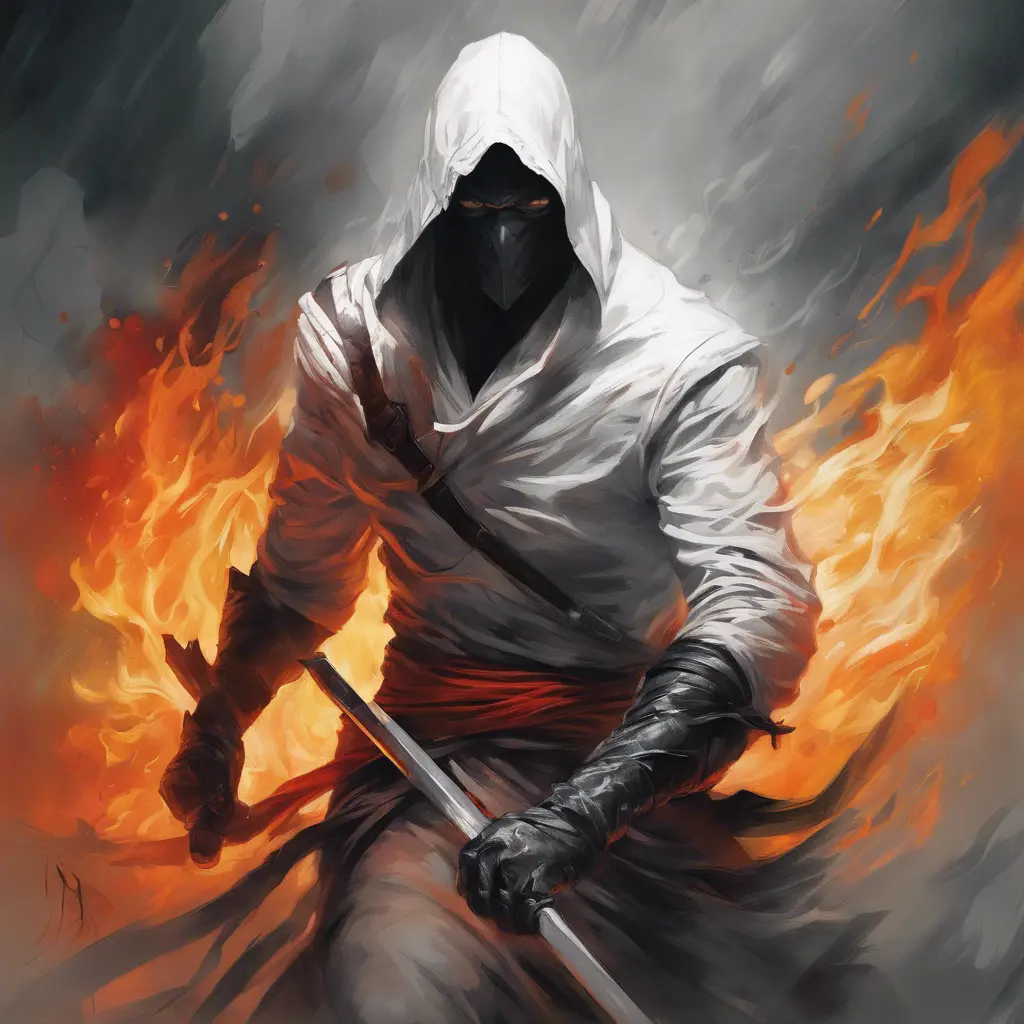 White Assassin emerging from a firey fog of battle, ink splash, Highly Detailed, Vibrant Colors, Ink Art, Fantasy, Dark by Stanley Artgerm Lau